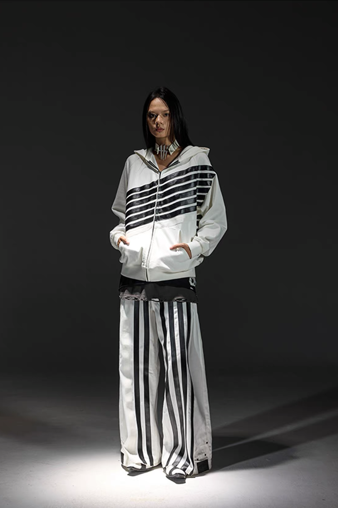 NOTHINGNESS WORLD Four-Stripe Wide-Leg Sweatpants, premium urban and streetwear designers apparel on PROJECTISR.com, NOTHINGNESS WORLD