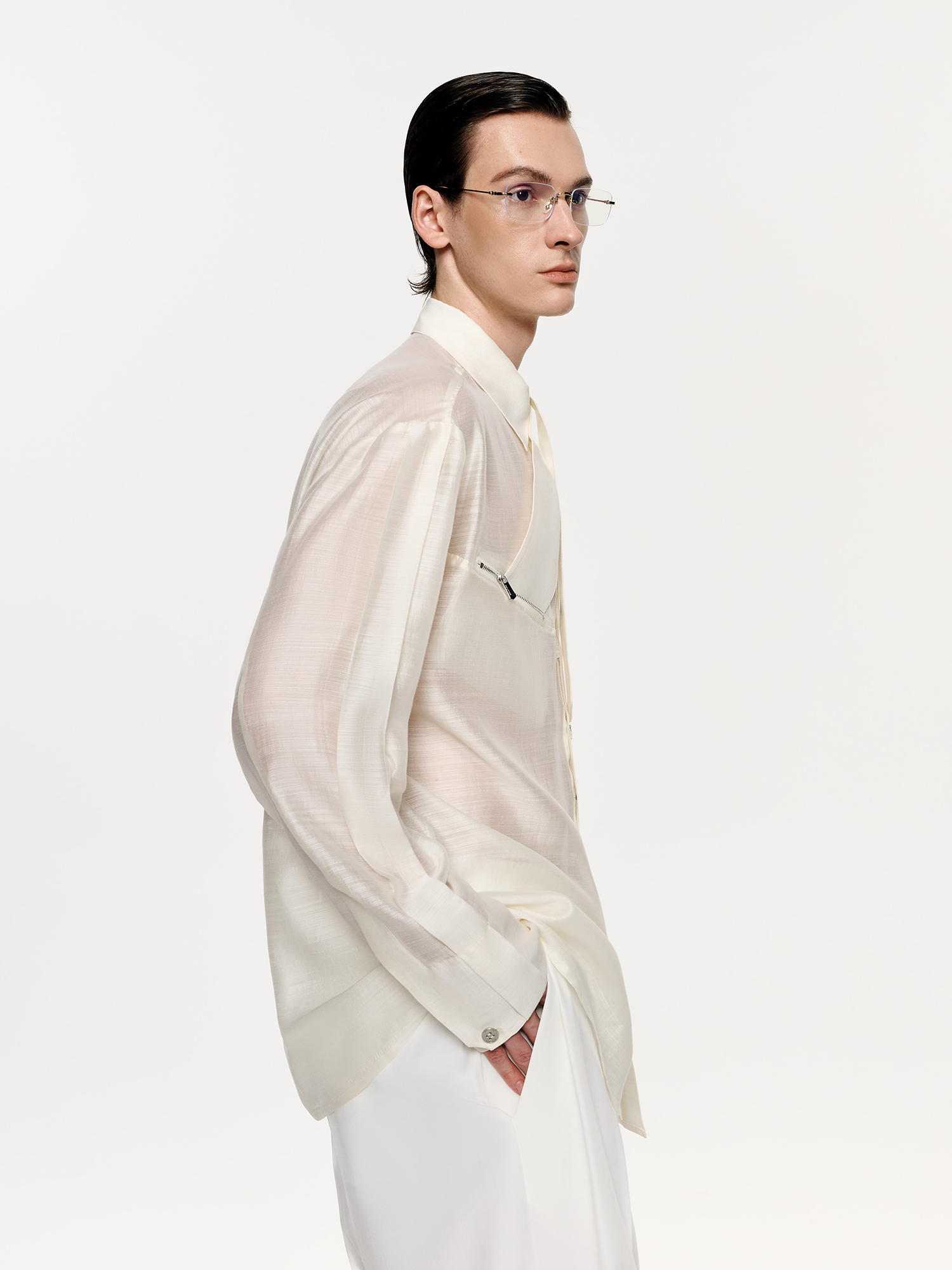 TIWILLTANG Structured Zip-Tie Tencel Shirt