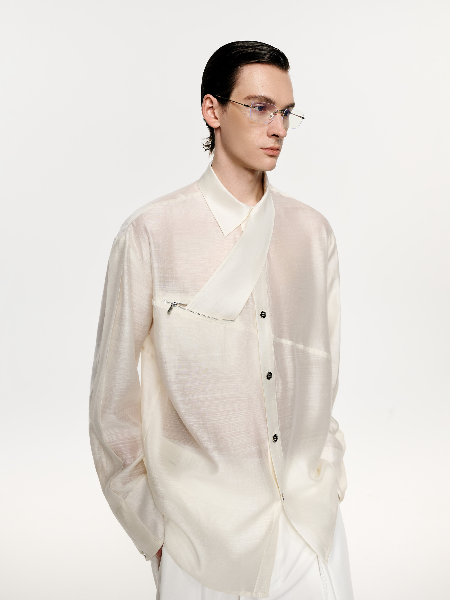 TIWILLTANG Structured Zip-Tie Tencel Shirt