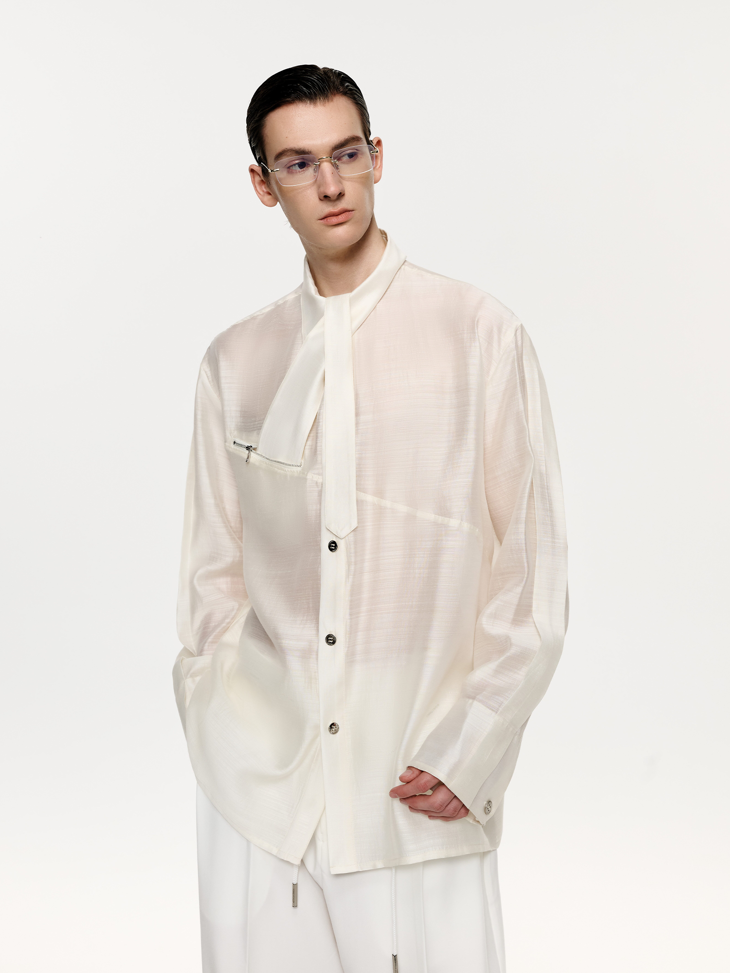 TIWILLTANG Structured Zip-Tie Tencel Shirt