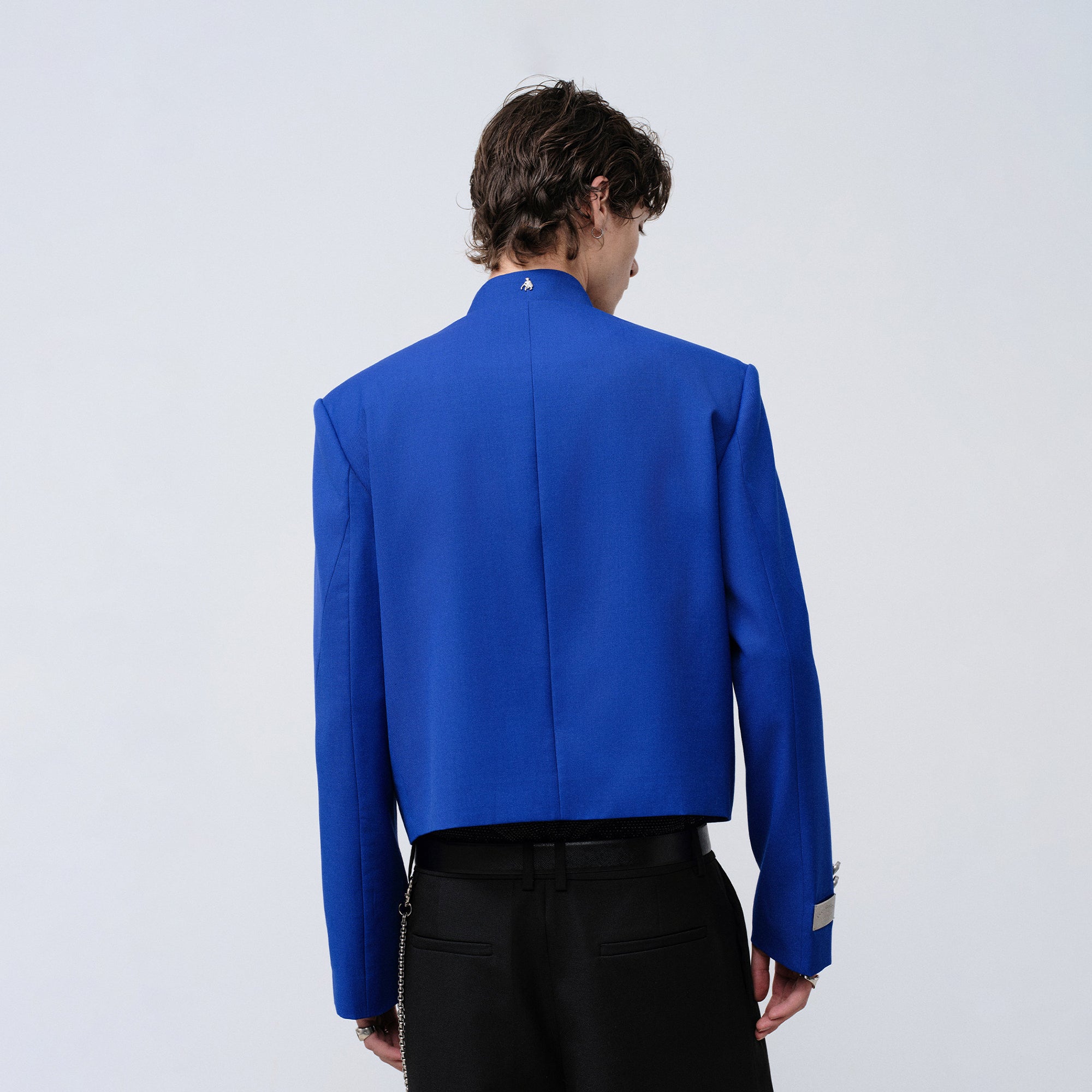 FACEONLAB Stand-Collar Metal-Shoulder Blazer Blue, premium urban and streetwear designers apparel on PROJECTISR.com, FACEONLAB