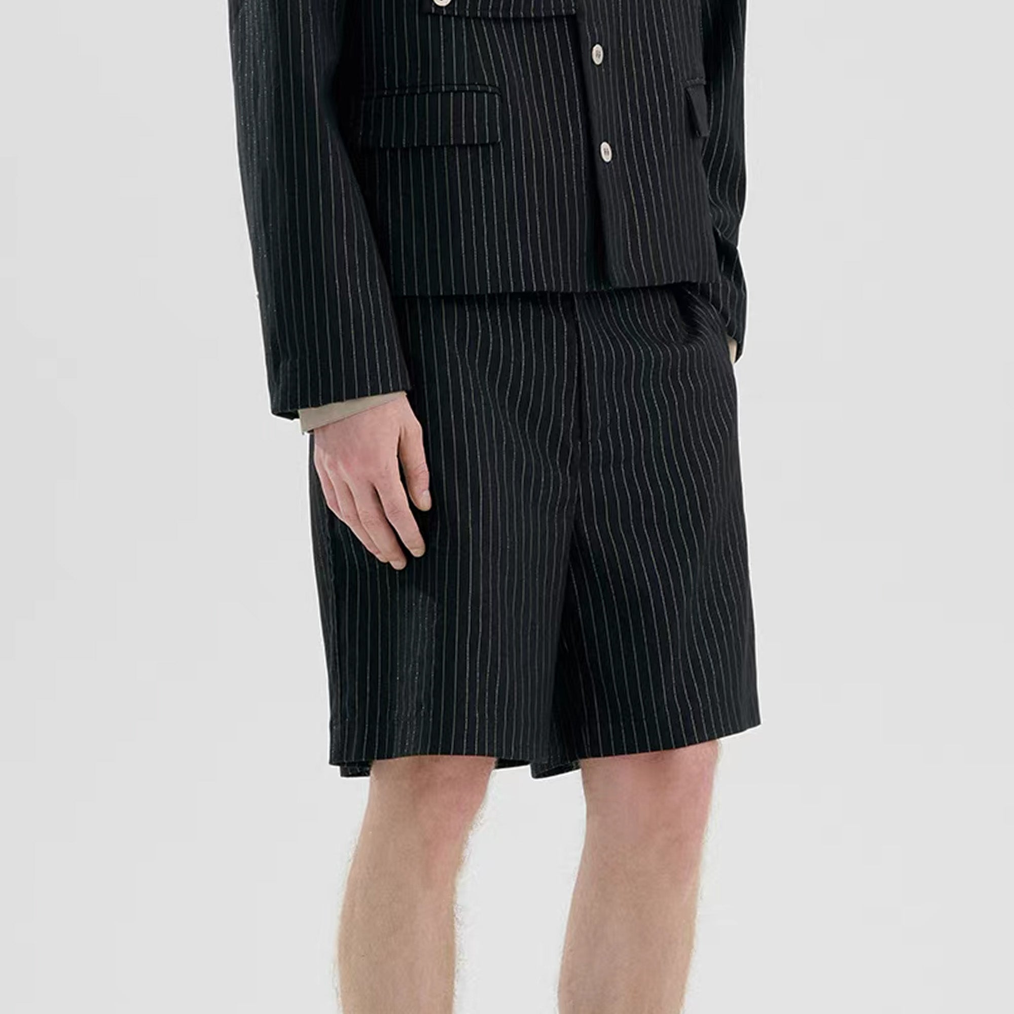TIWILLTANG Straight-Leg Pinstripe Knee-Length Shorts, premium urban and streetwear designers apparel on PROJECTISR.com, TIWILLTANG