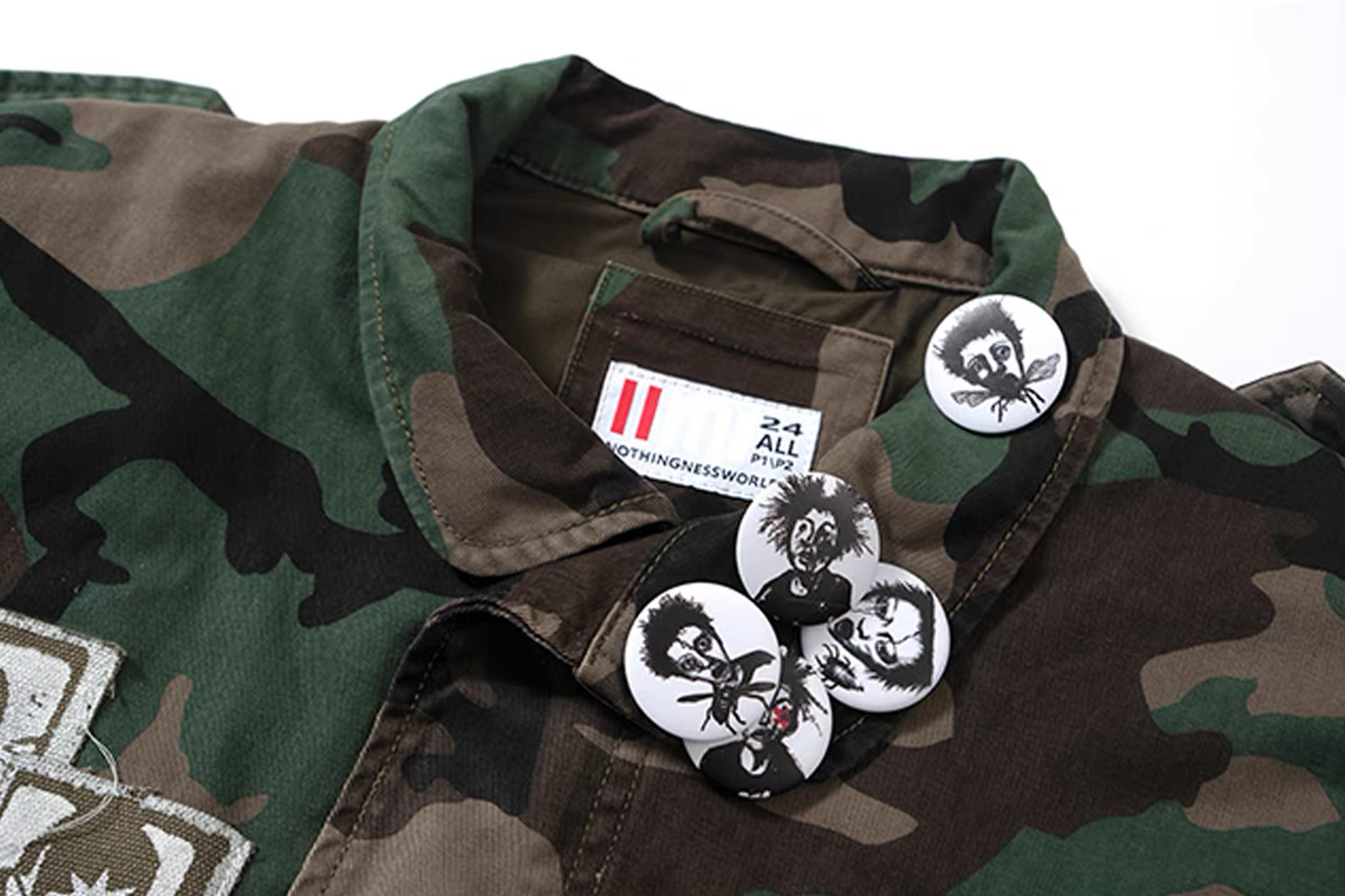 NOTHINGNESS WORLD Slogan Patchwork Multi-Pocket Utility Jacket, premium urban and streetwear designers apparel on PROJECTISR.com, NOTHINGNESS WORLD