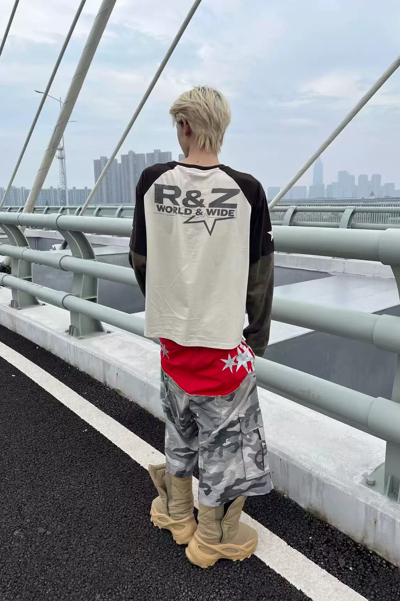 REGEN ZONE Camo Spliced Washed Eagle Graphic Long-Sleeve Tee
