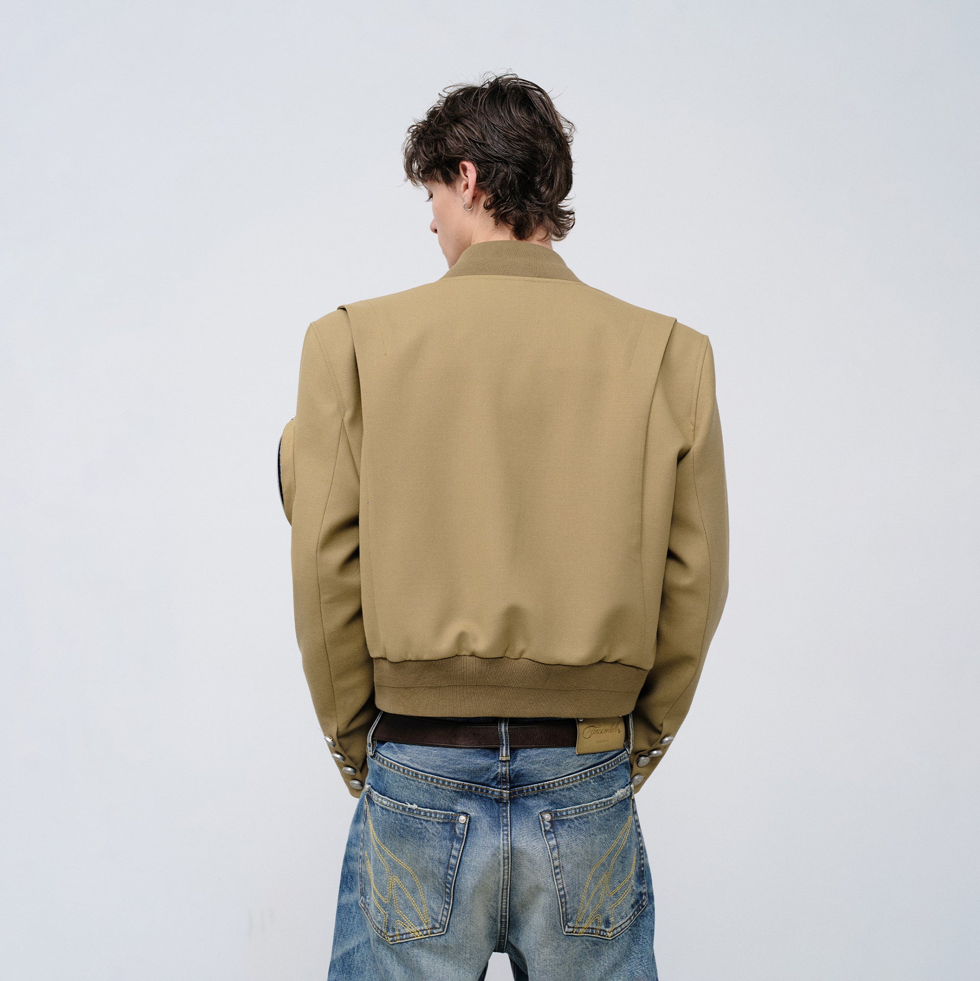 FACEONLAB Arm-Patched Bomber Jacket Khaki, premium urban and streetwear designers apparel on PROJECTISR.com, FACEONLAB