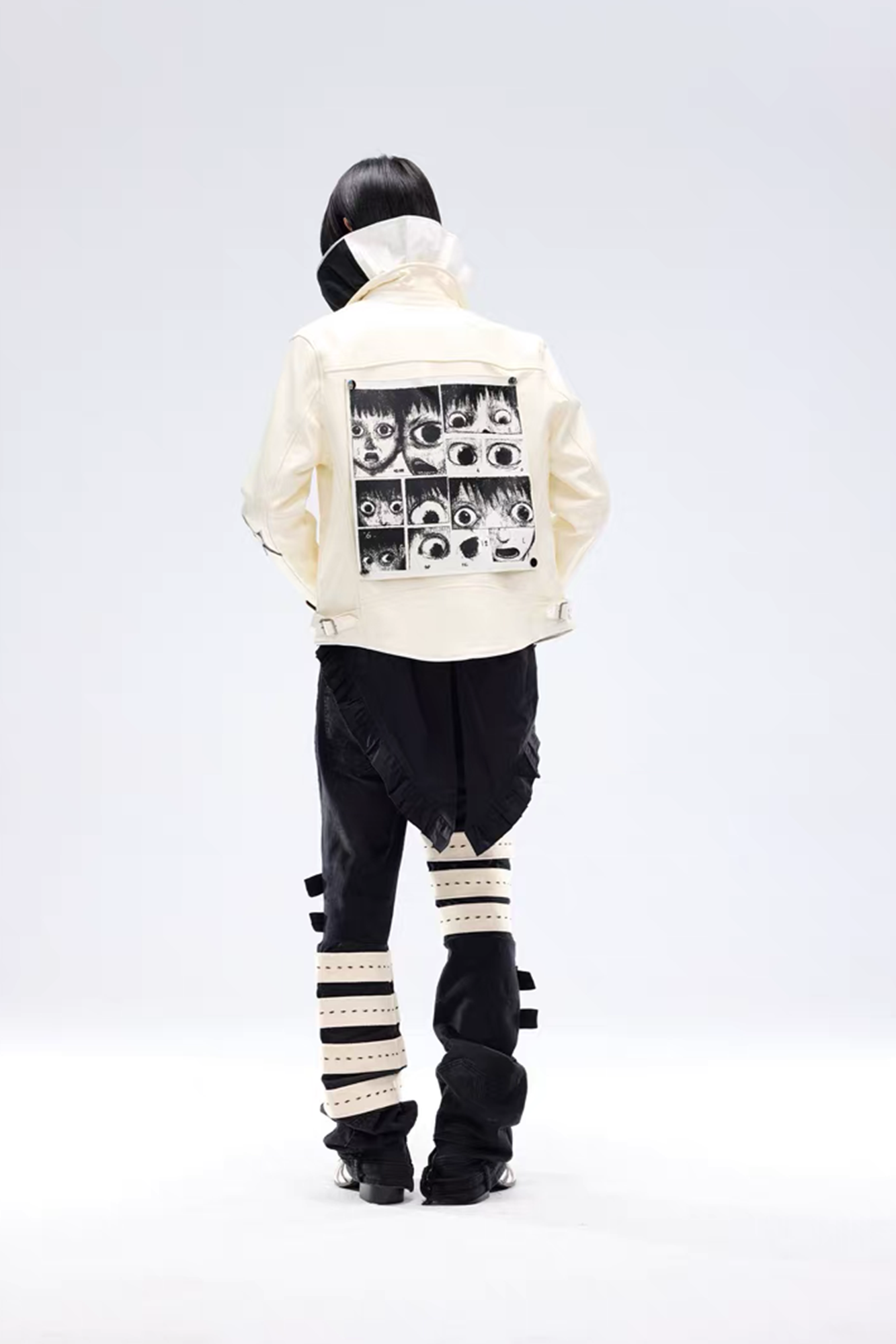 NOTHINGNESS WORLD Ruffle Bib Handkerchief-Hem Oversized Shirt, premium urban and streetwear designers apparel on PROJECTISR.com, NOTHINGNESS WORLD