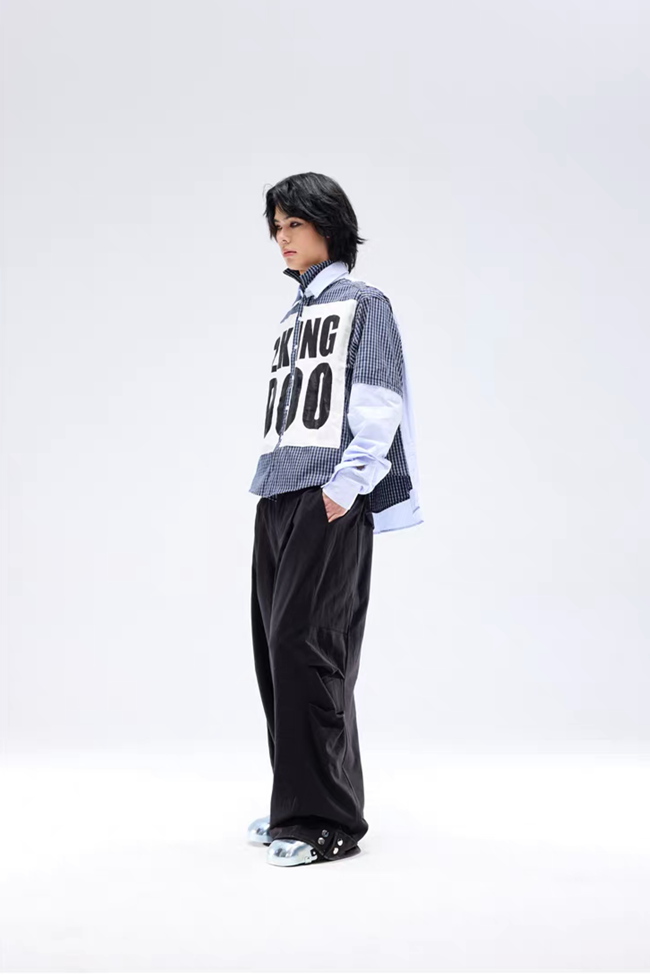 NOTHINGNESS WORLD Deconstructed Layered Graphic Spliced Shirt, premium urban and streetwear designers apparel on PROJECTISR.com, NOTHINGNESS WORLD