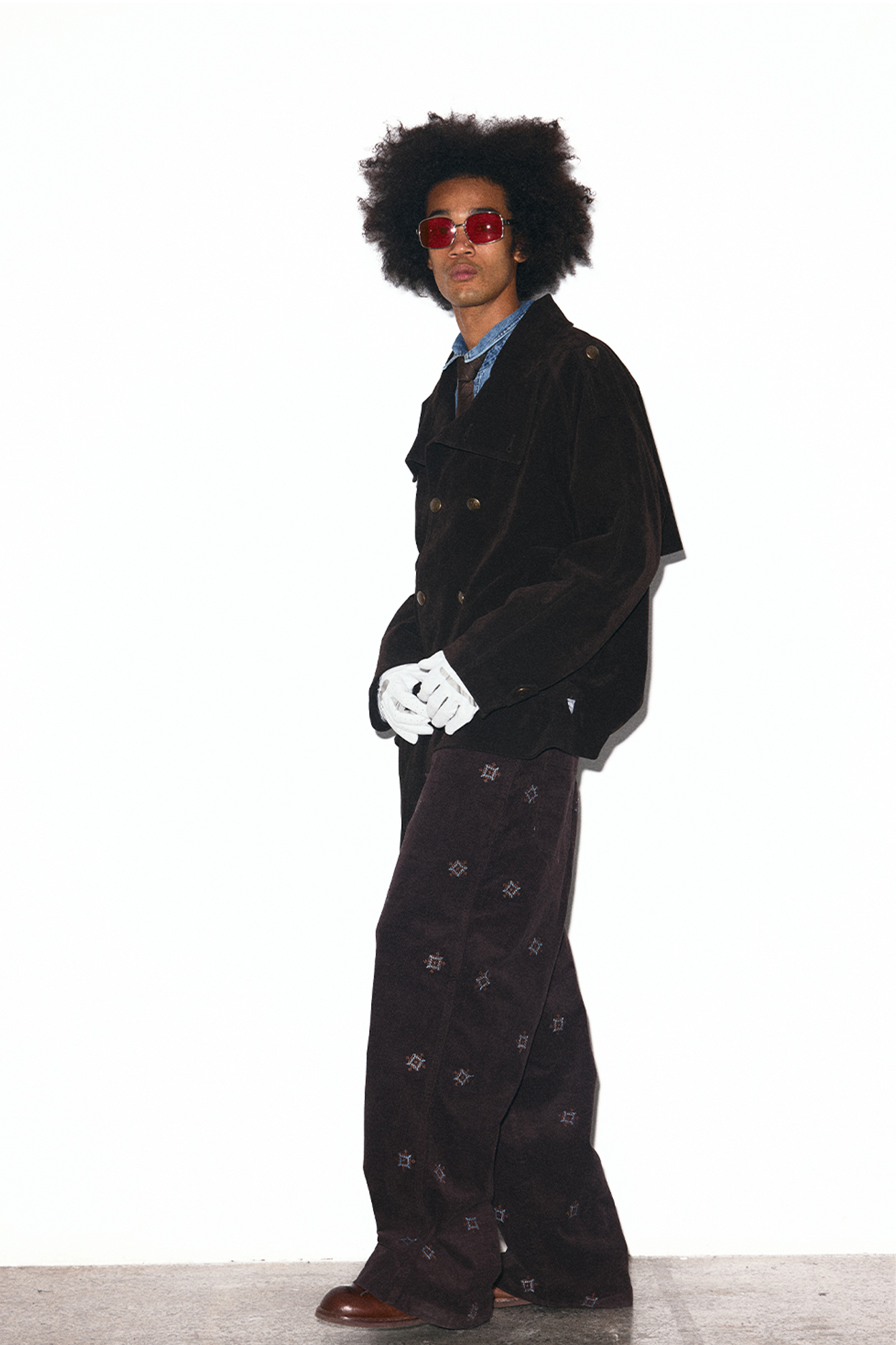 TRECLUB Velvet Double-Breasted Short Trench Jacket