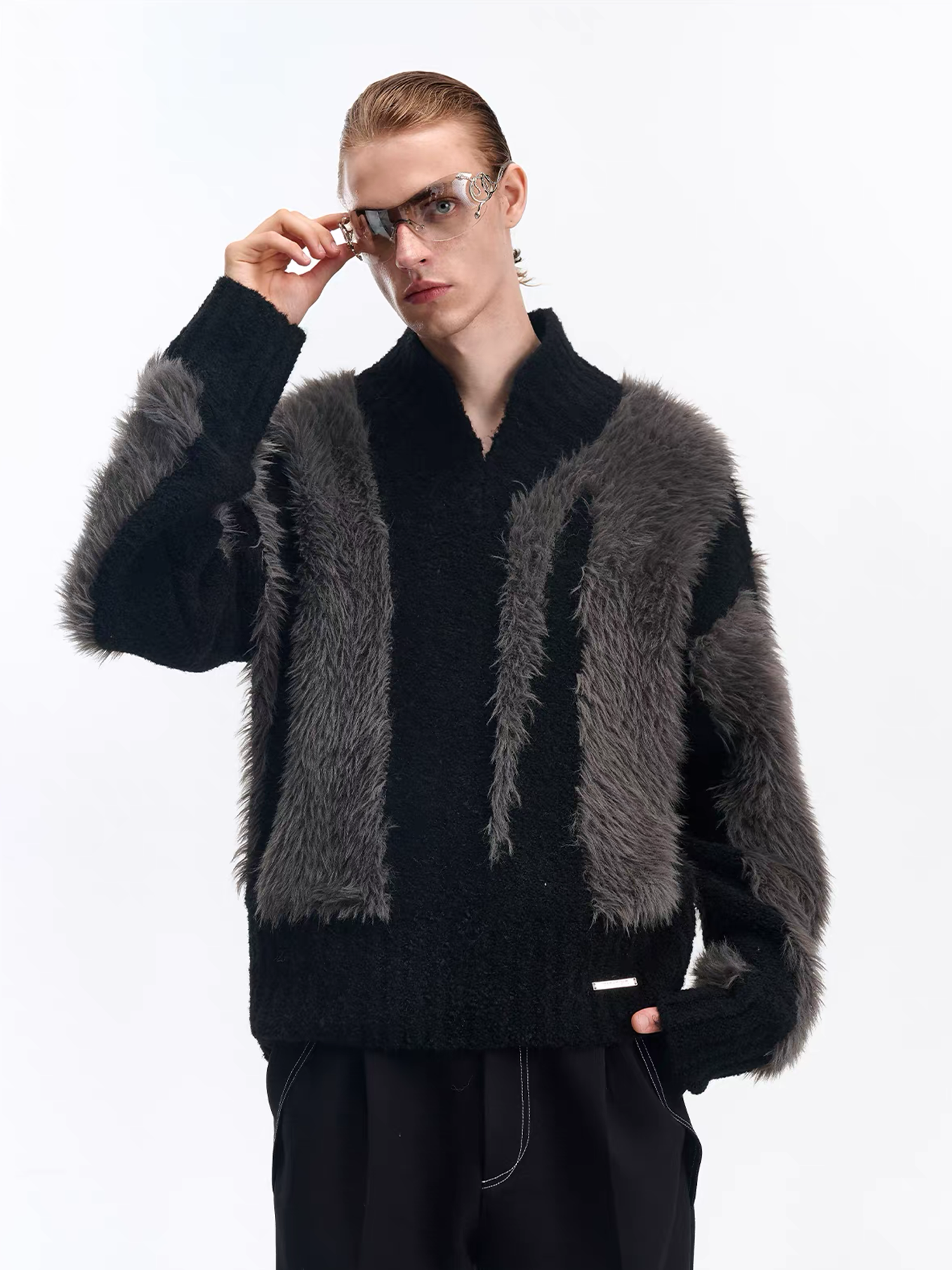 TIWILLTANG Fuzzy Faux-Mink Contrast Sweater, premium urban and streetwear designers apparel on PROJECTISR.com, TIWILLTANG