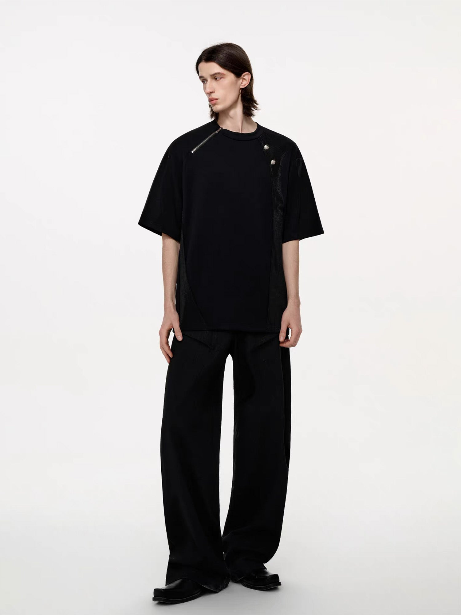 TIWILLTANG Asymmetrical Zip Layered T Shirt, premium urban and streetwear designers apparel on PROJECTISR.com, TIWILLTANG