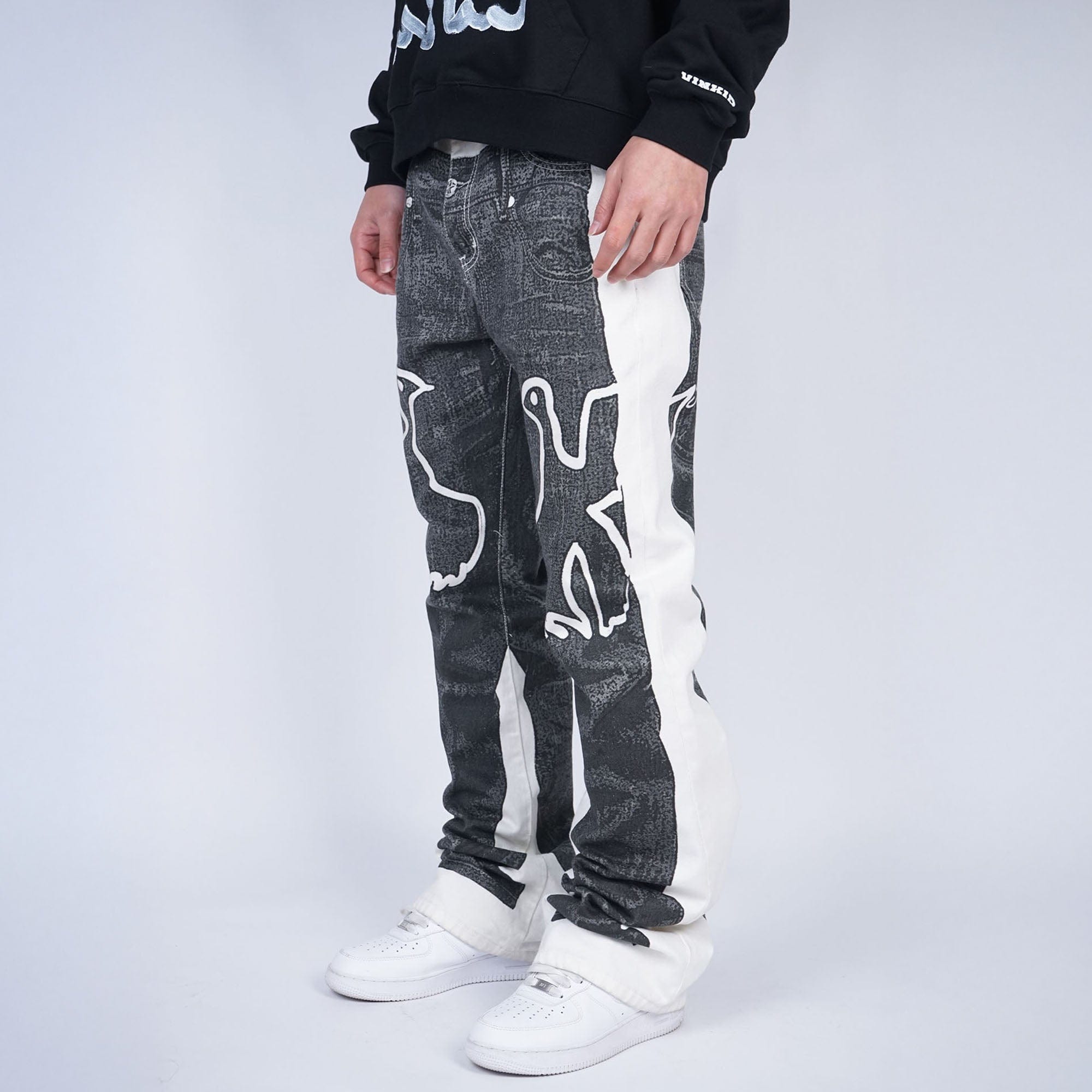 VINKID Faux-Layered Dove Graphic Contrast Panel Jeans, premium urban and streetwear designers apparel on PROJECTISR.com, VINKID