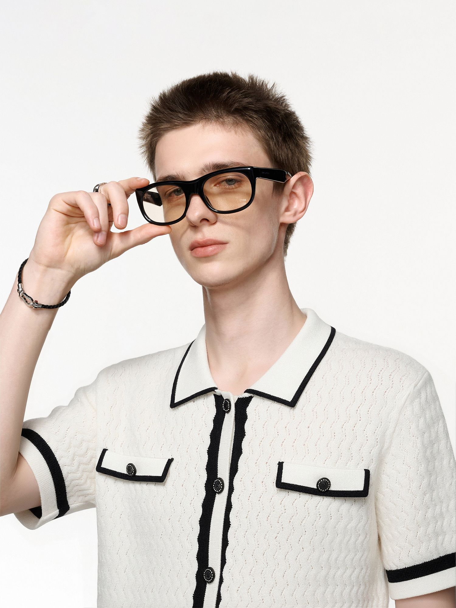 TIWILLTANG Contrast Trim Knitted Half Shirt