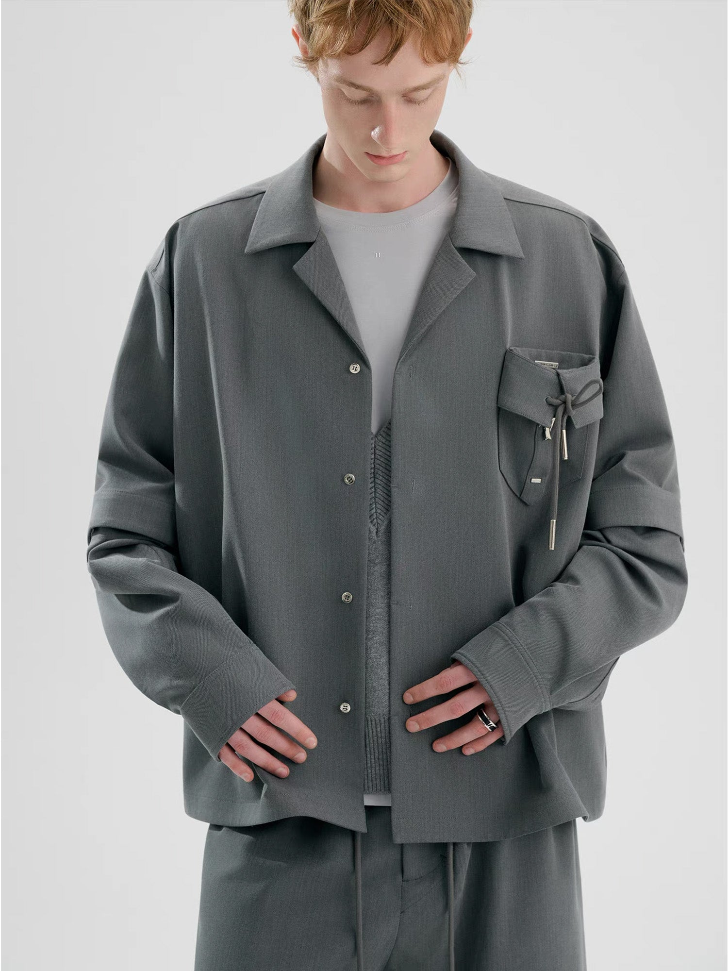 TIWILLTANG Detachable-Sleeve Tie-Pocket Shirt, premium urban and streetwear designers apparel on PROJECTISR.com, TIWILLTANG
