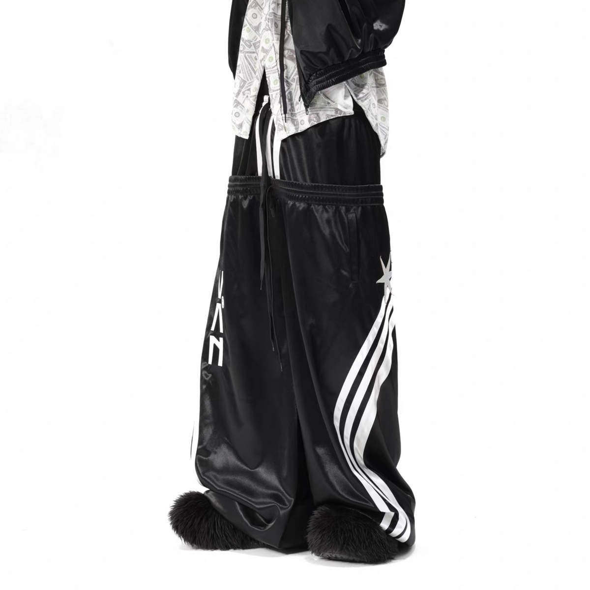 VANGUARDIA Double-Waistband Side-Stripe Sagging Sweatpants