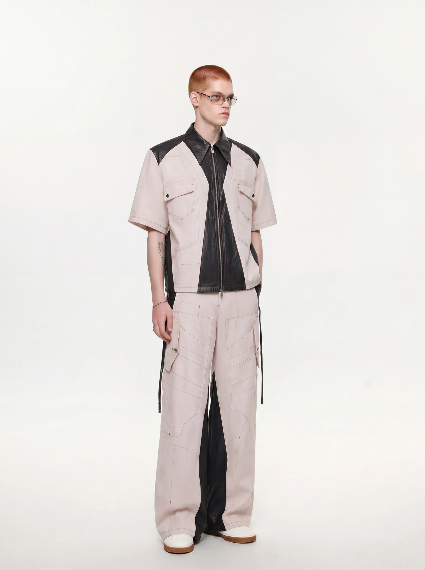 TIWILLTANG Contrast Stitch Paneled Wide-Leg Pants