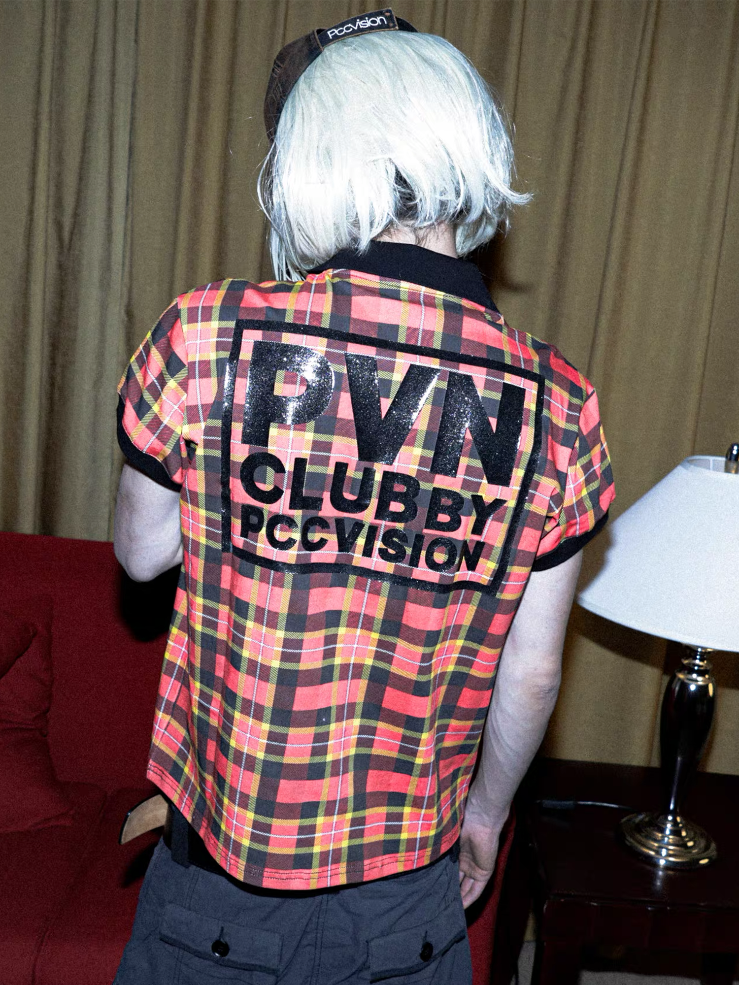 PCCVISION Plaid Glitter Graphic Polo T Shirt, premium urban and streetwear designers apparel on PROJECTISR.com, PCCVISION