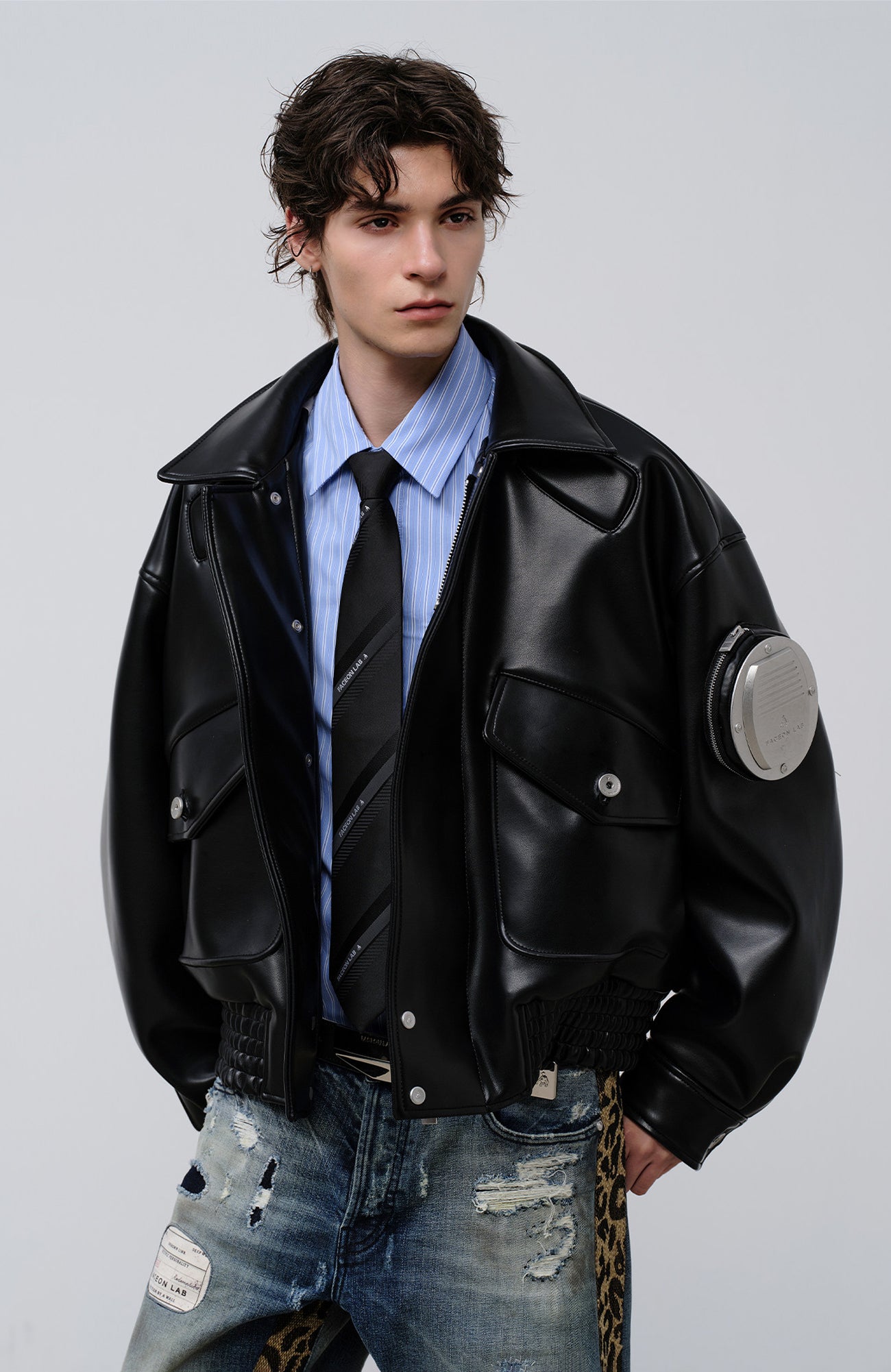 FACEONLAB Arm-Patched Bomber Oversized Jacket, premium urban and streetwear designers apparel on PROJECTISR.com, FACEONLAB