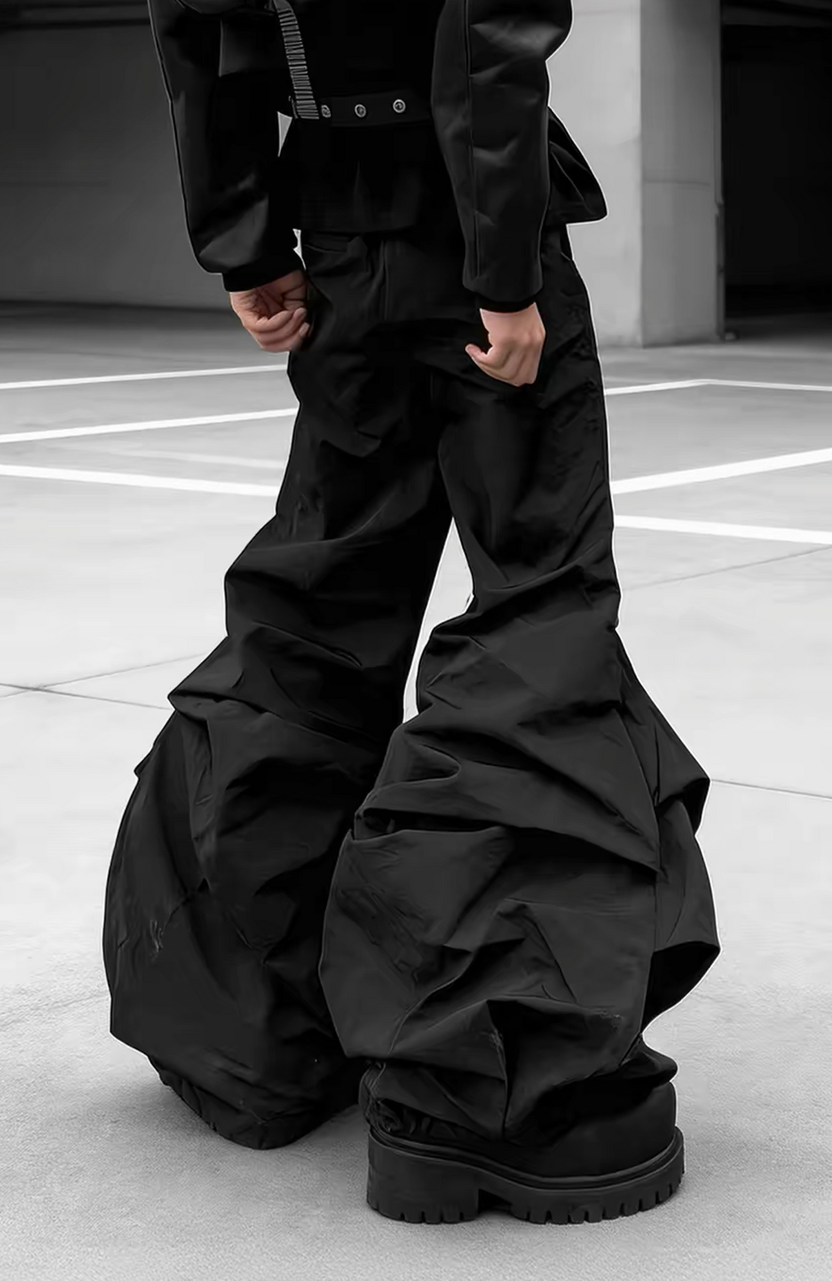 VANGUARDIA Crinkled Nylon Wide-Leg Flared Pants