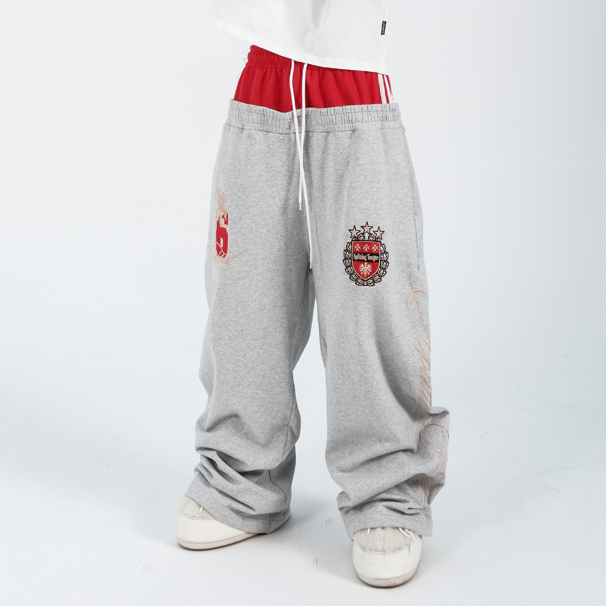 THEWET Double-Waist Crest Baggy Sweatpants