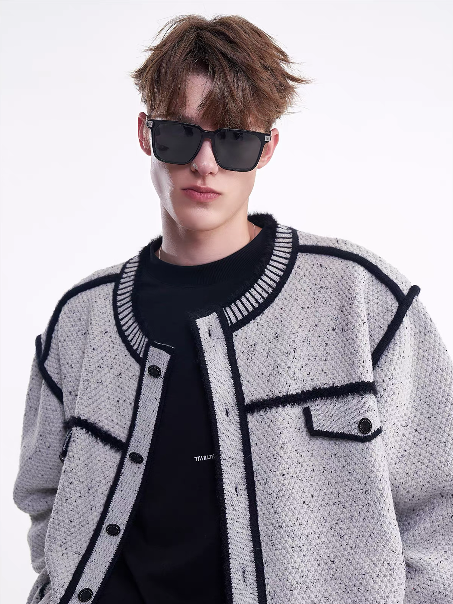 TIWILLTANG Contrast Stitch Knit Jacket