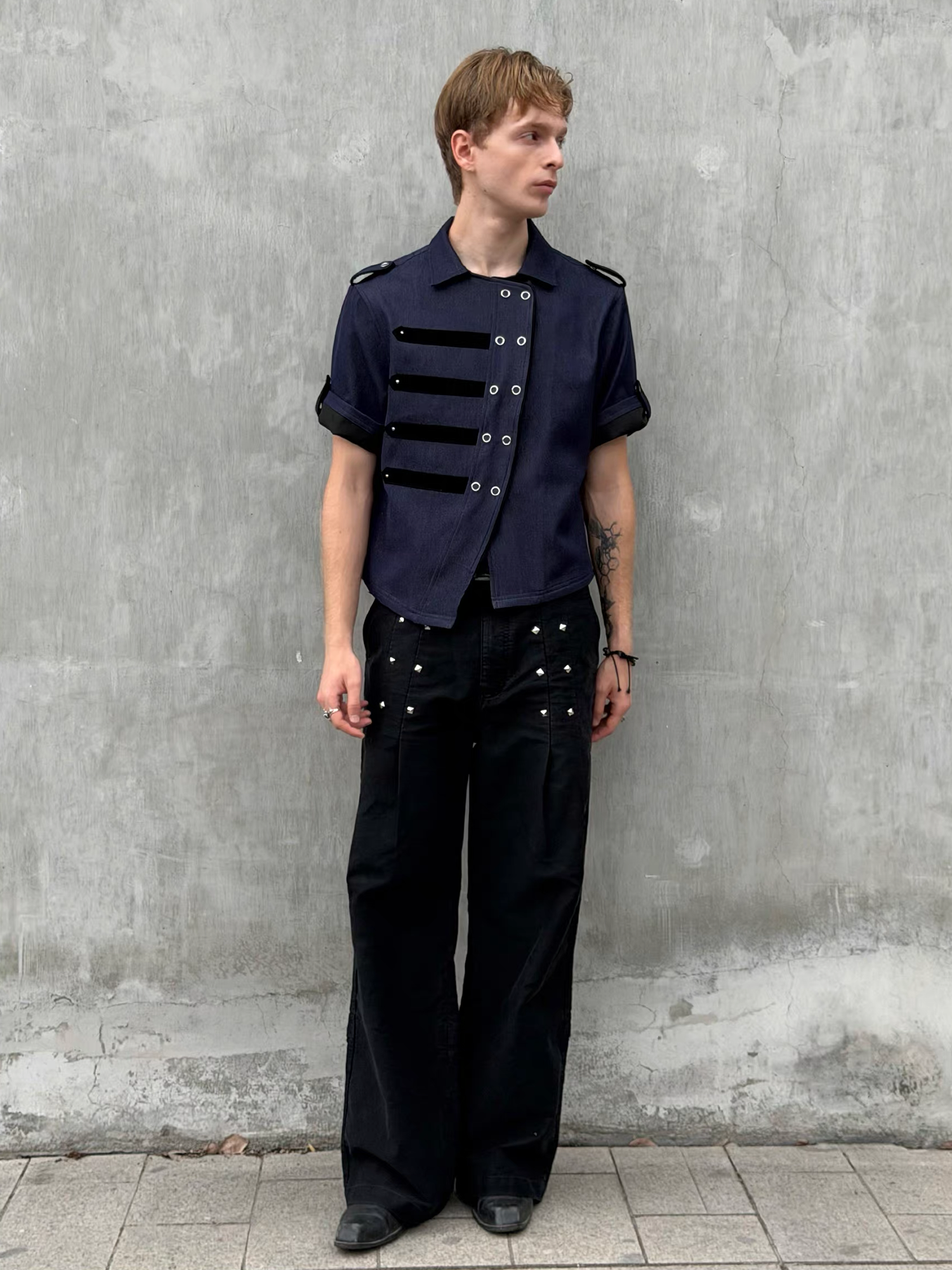 ESAIAS Studded Pleated Moleskin Trousers