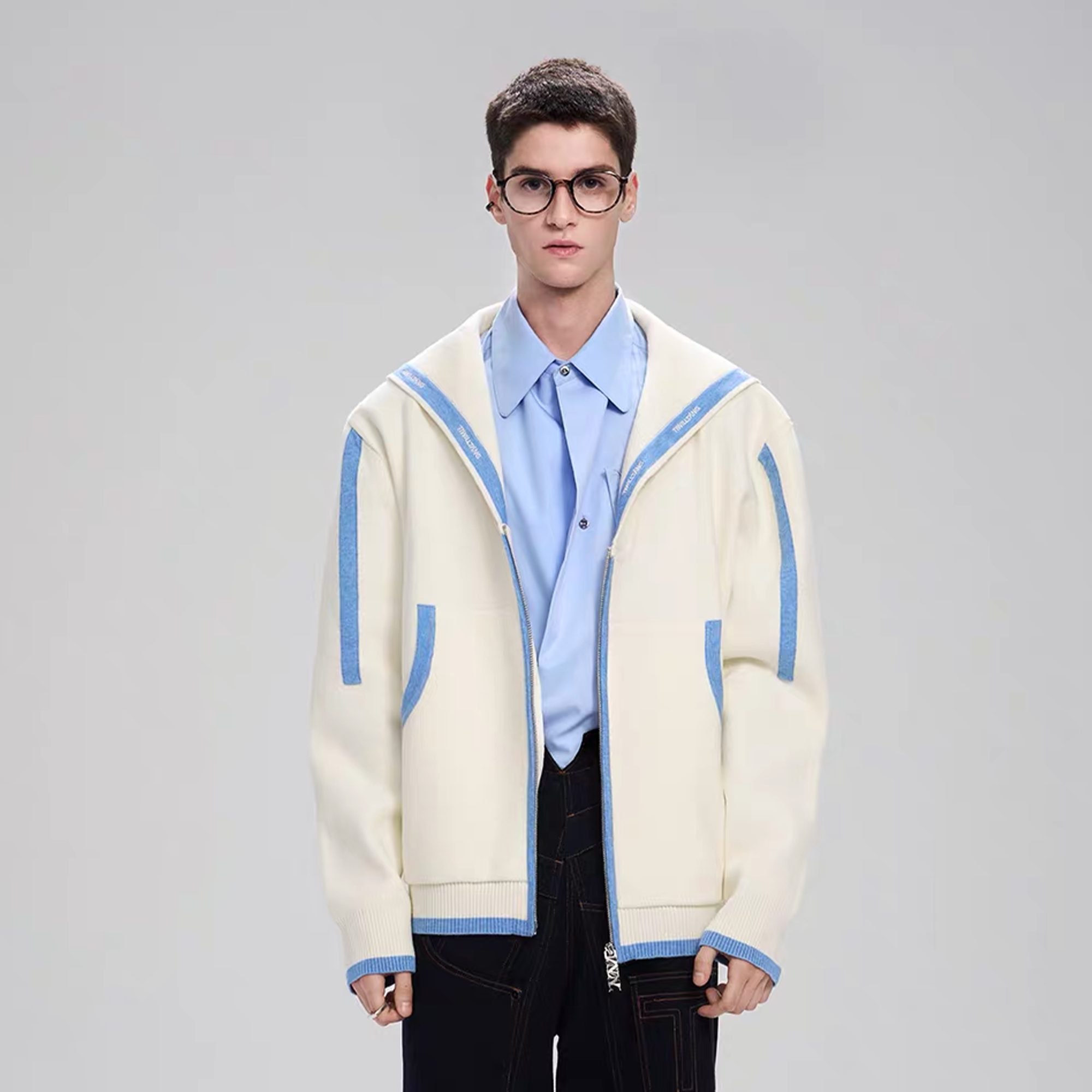 TIWILLTANG Contrast-Trim Sailor-Collar Jacket