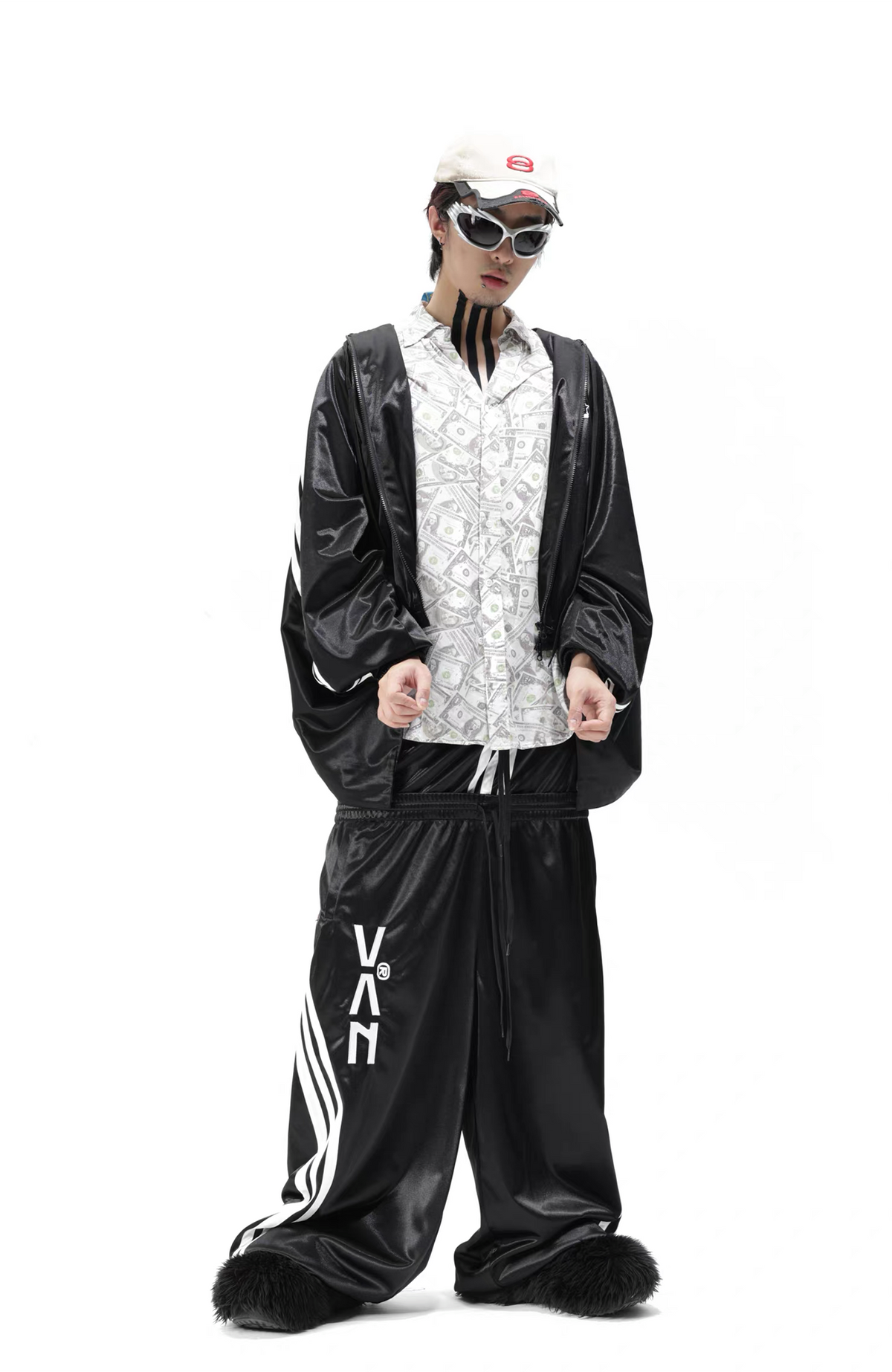 VANGUARDIA Double-Waistband Side-Stripe Sagging Sweatpants