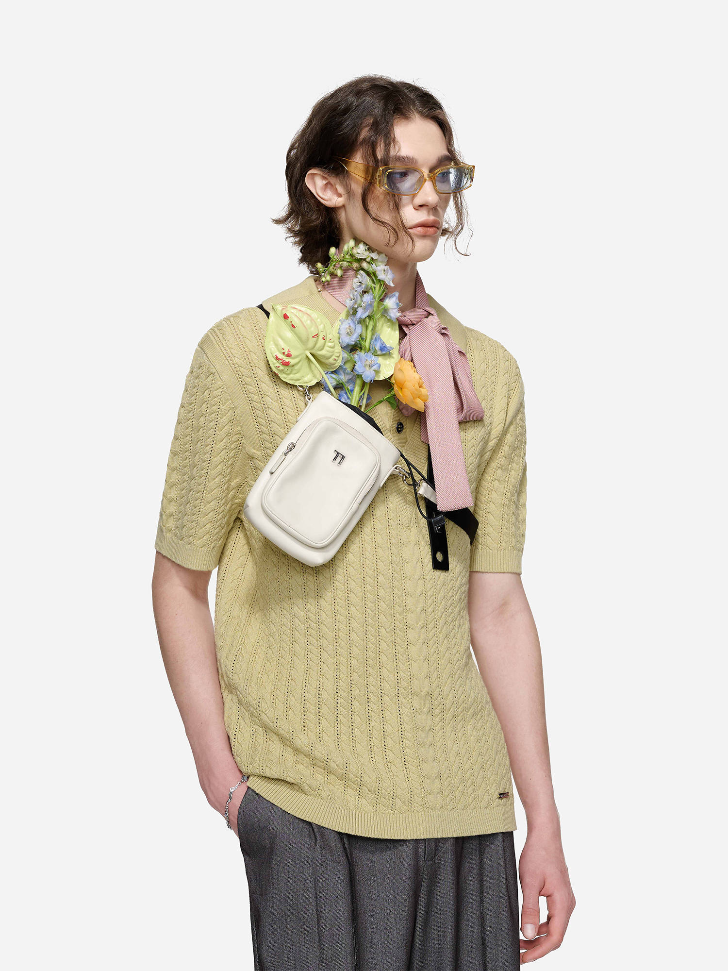 TIWILLTANG Layered Cable-Knit Openwork T Shirt