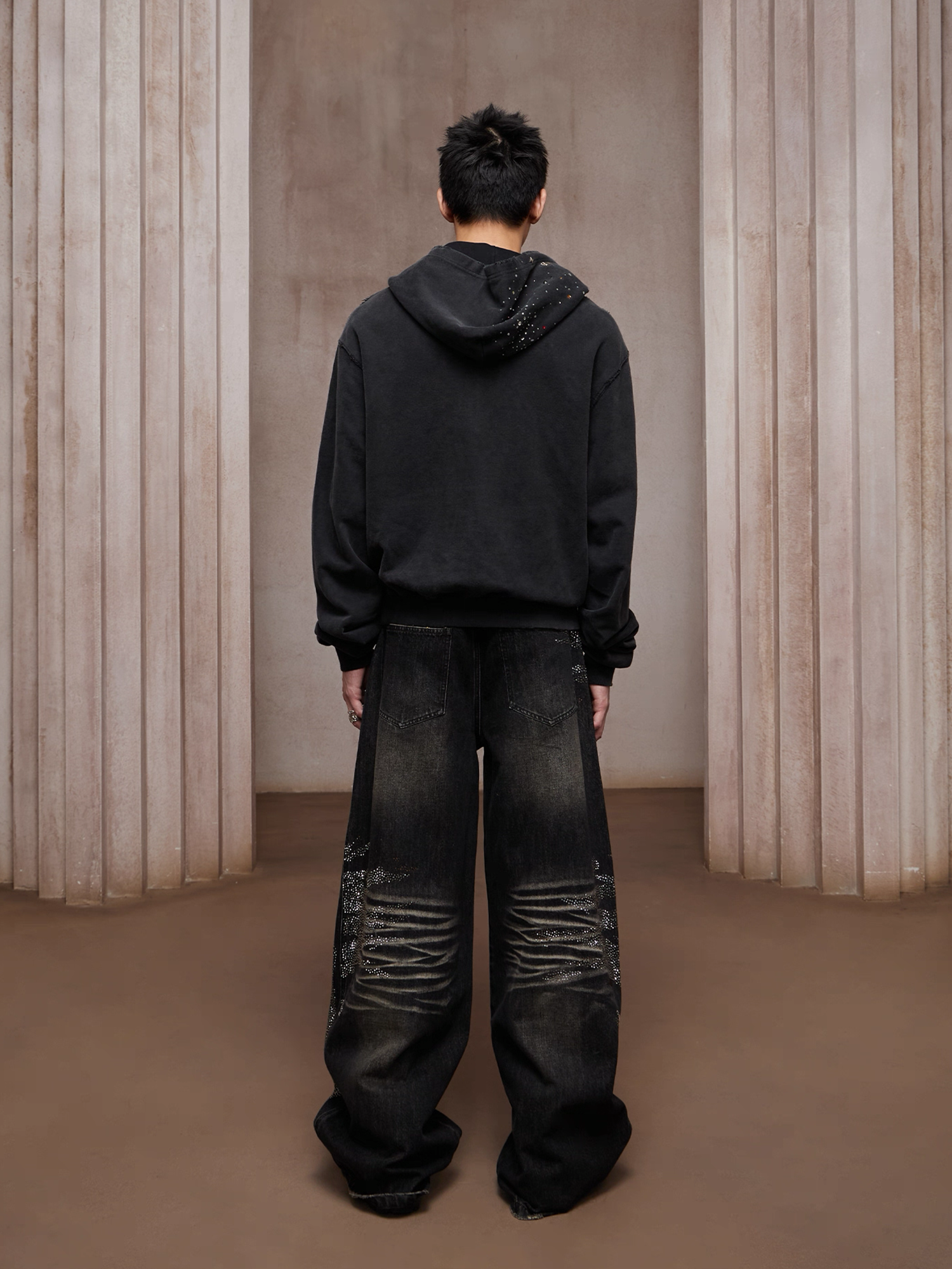 DND4DES Dirty-Washed Diamond Wide-Leg Jeans Black