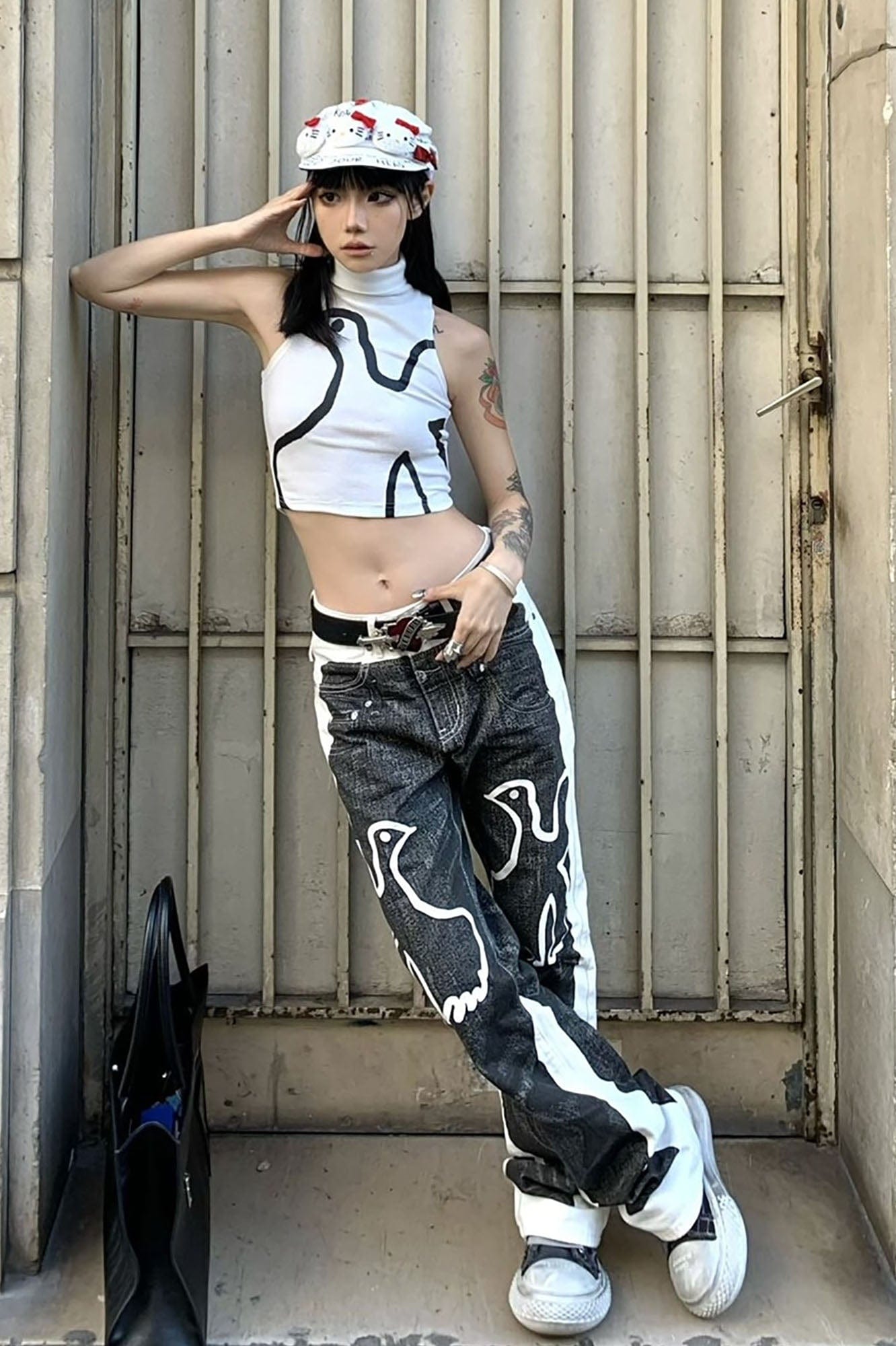 VINKID Faux-Layered Dove Graphic Contrast Panel Jeans, premium urban and streetwear designers apparel on PROJECTISR.com, VINKID
