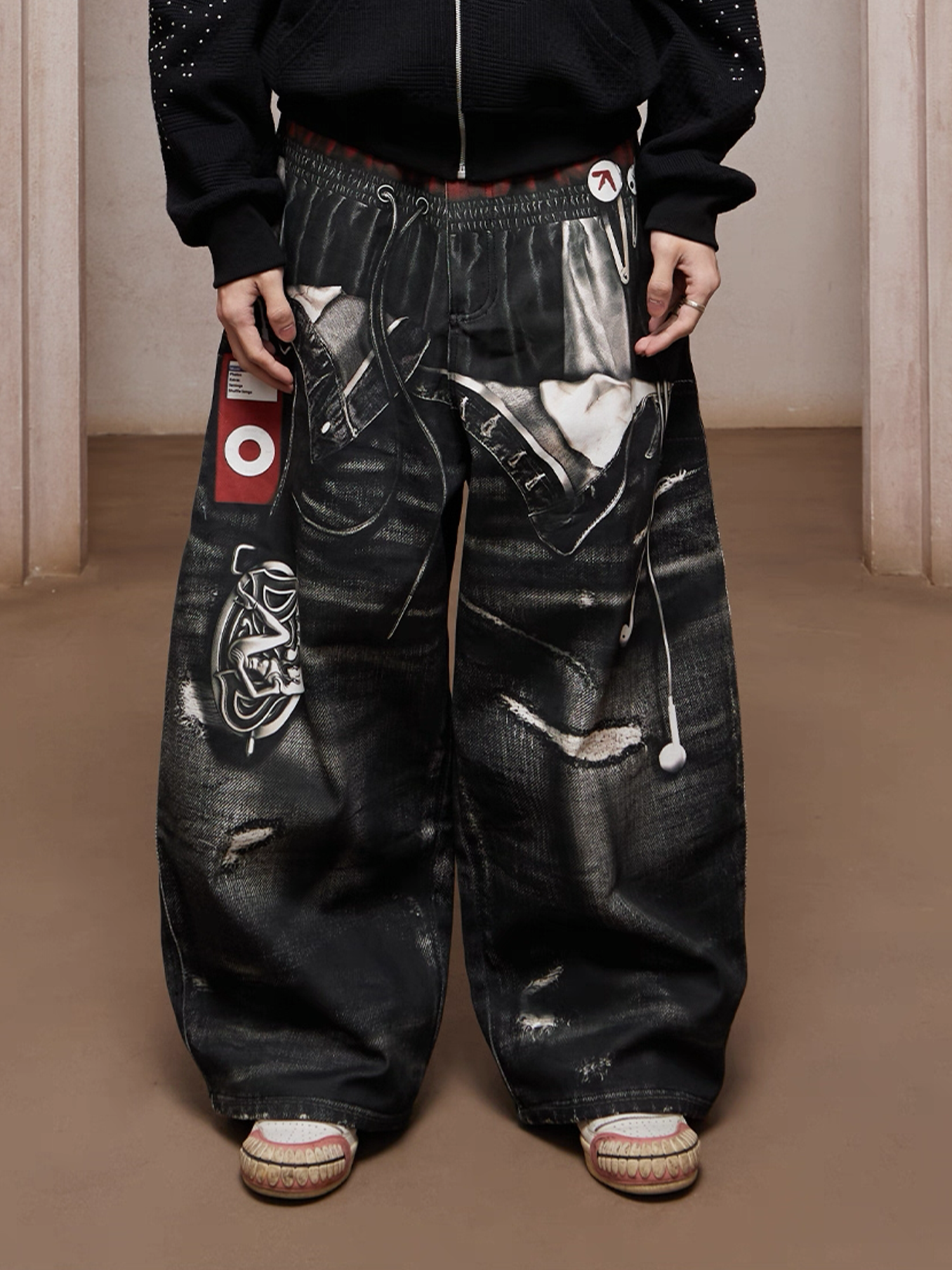 DND4DES Triple-Waist Graphic Wide-Leg Denim Pants