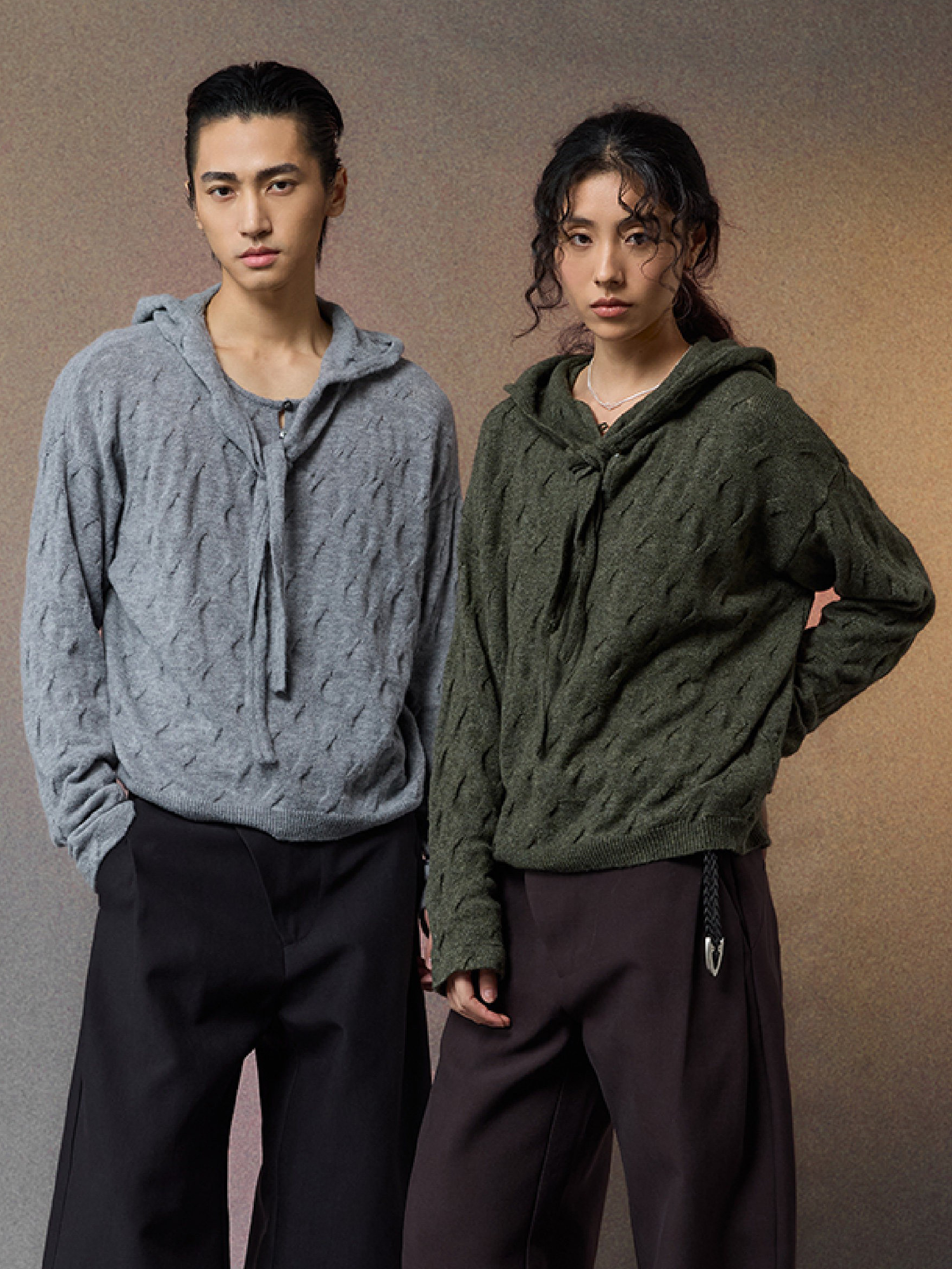 ALVNG AR ANTS Cable-Knit Tie-Neck Hooded Sweater, premium urban and streetwear designers apparel on PROJECTISR.com, ALVNG AR ANTS