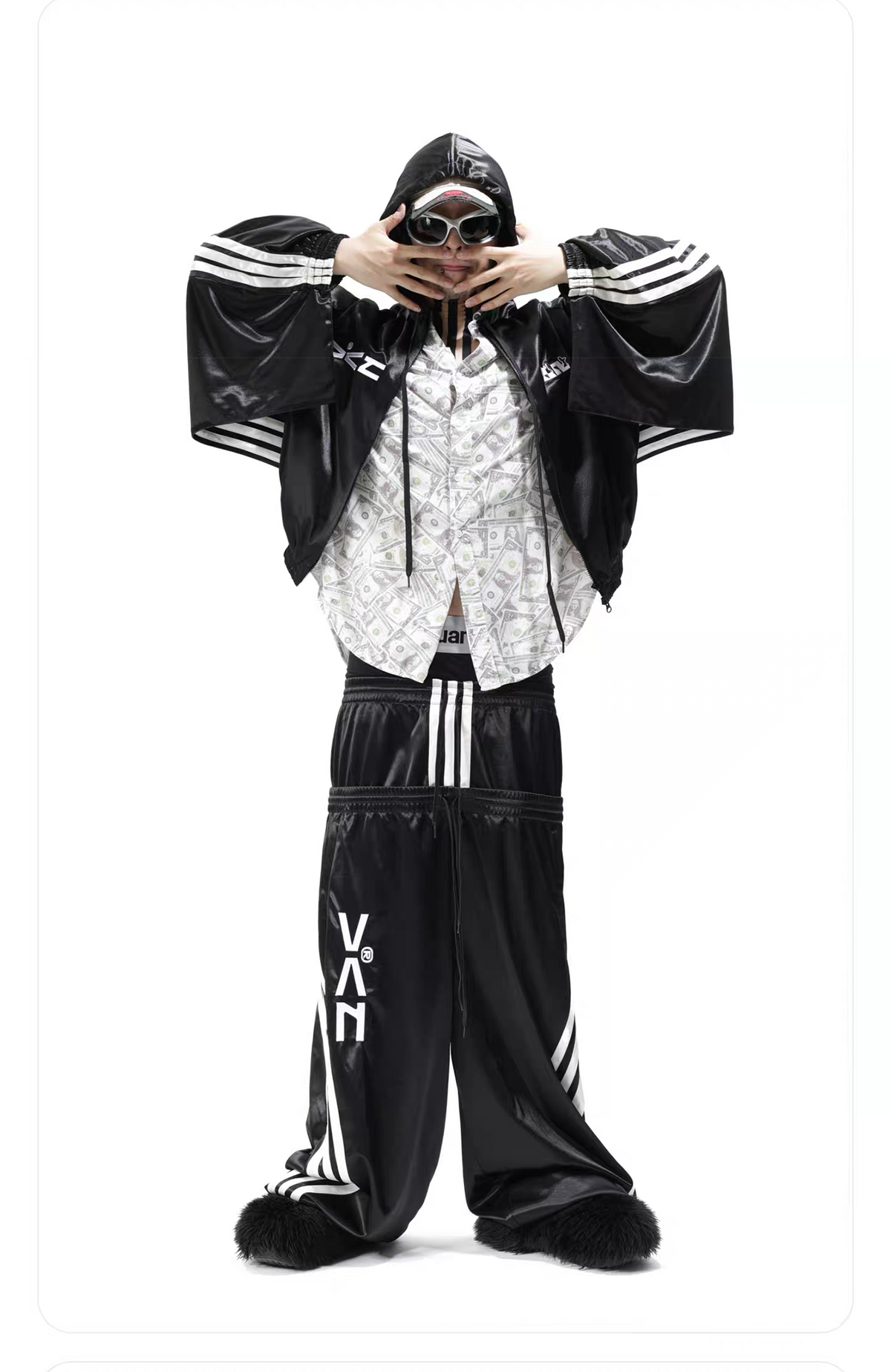 VANGUARDIA Striped Drop-Shoulder Hooded Jacket