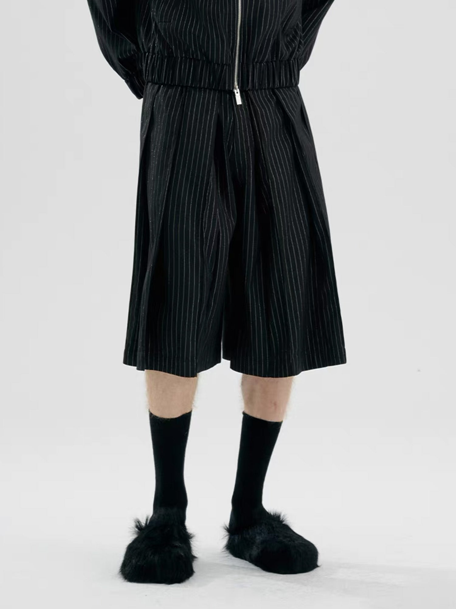 TIWILLTANG Pleated Pinstripe Skirt Shorts, premium urban and streetwear designers apparel on PROJECTISR.com, TIWILLTANG
