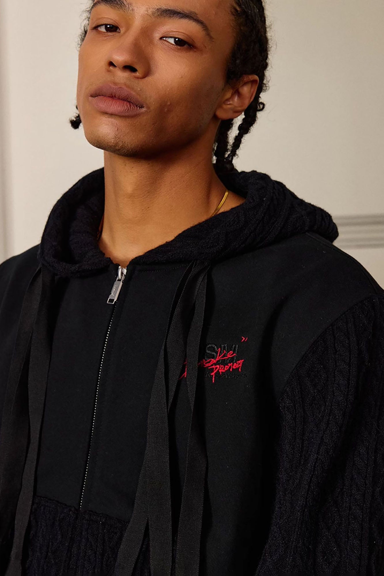 DONSMOKE Spliced Cable-Knit Zip-Up Hoodie, premium urban and streetwear designers apparel on PROJECTISR.com, DONSMOKE