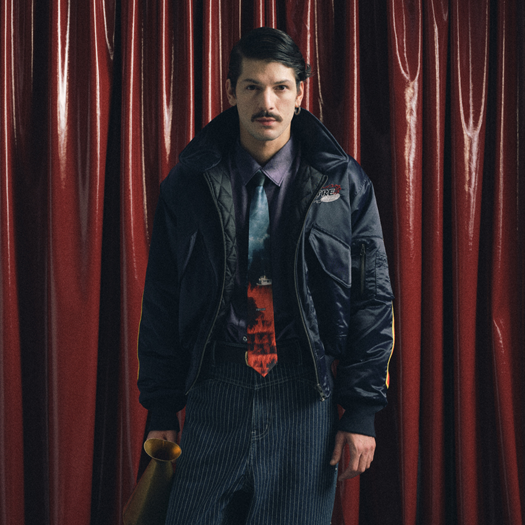 TRECLUB Contrast Graphic Embroidered Patch Bomber