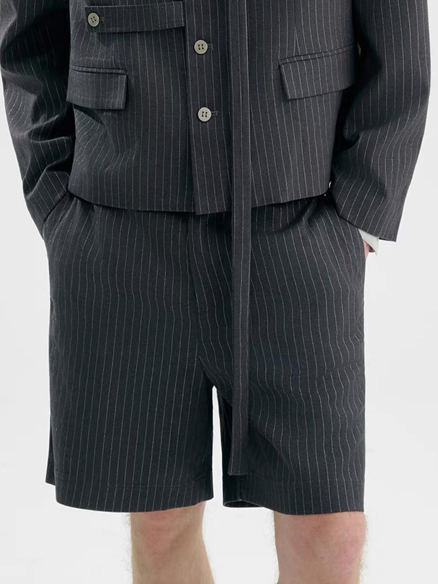 TIWILLTANG Straight-Leg Pinstripe Knee-Length Shorts, premium urban and streetwear designers apparel on PROJECTISR.com, TIWILLTANG