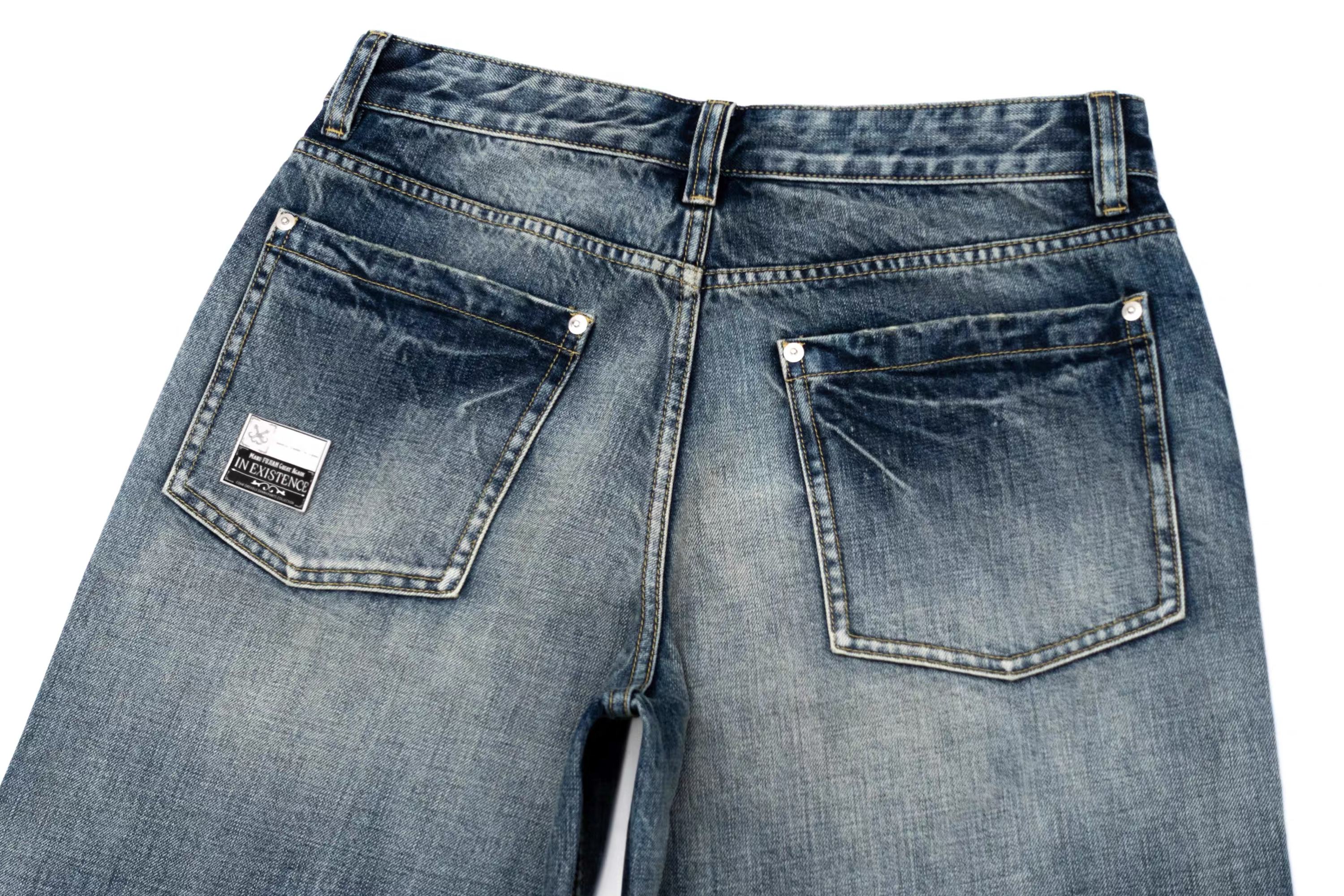 IN EXISTENCE x i Washed Lightning Fade Wide-Leg Jeans Blue, premium urban and streetwear designers apparel on PROJECTISR.com, IN EXISTENCE