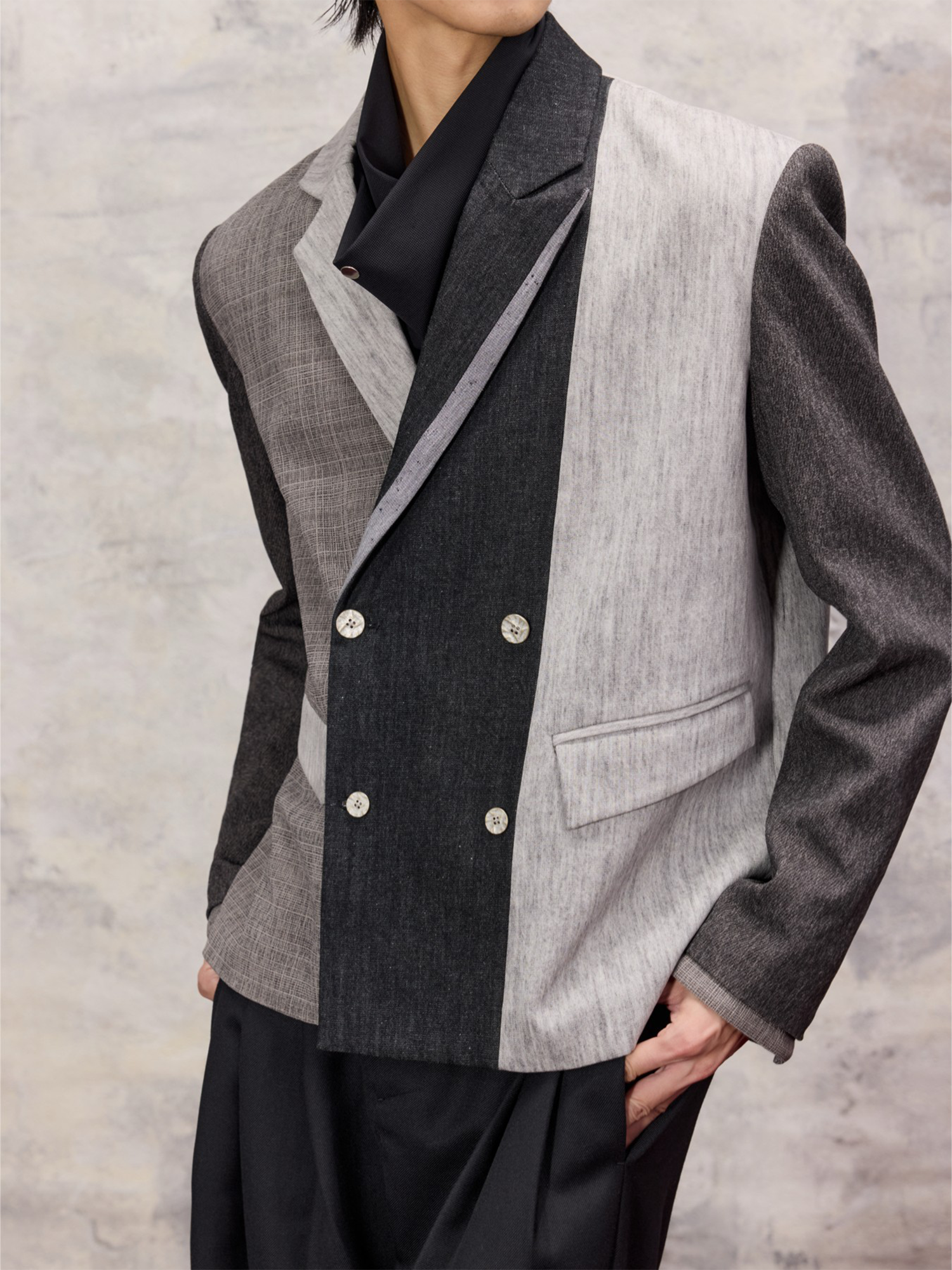 ALVNG AR ANTS Asymmetric Patch Double-Lapel Blazer