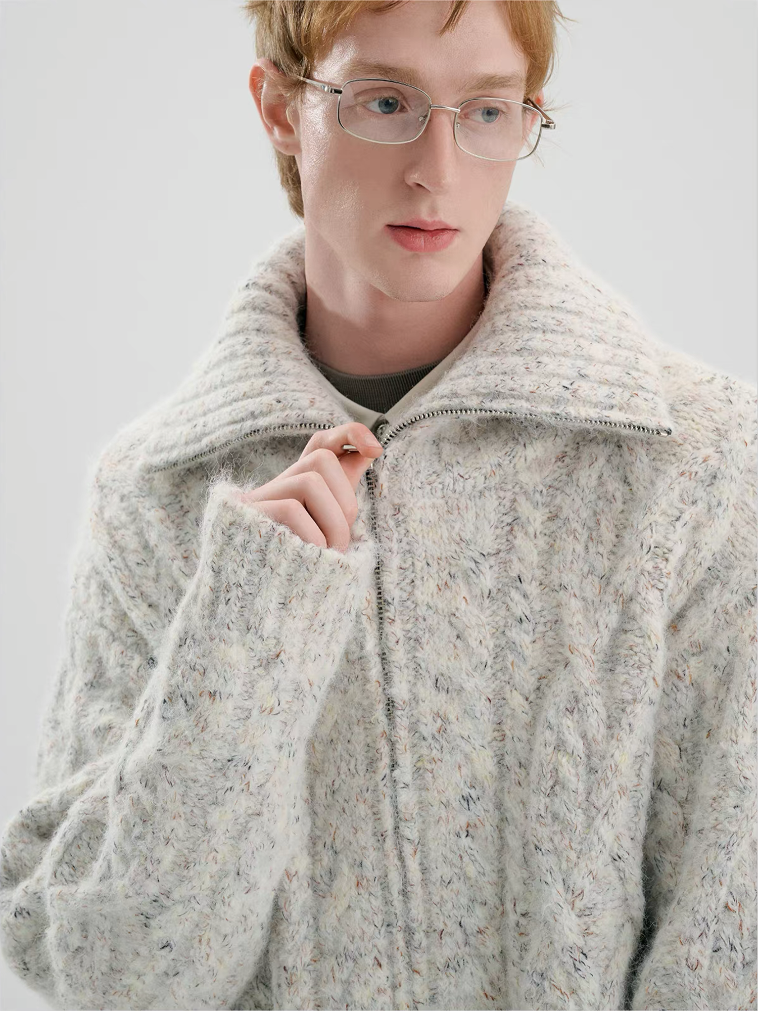 TIWILLTANG Dual-Zipper Cable Knit Funnel Sweater