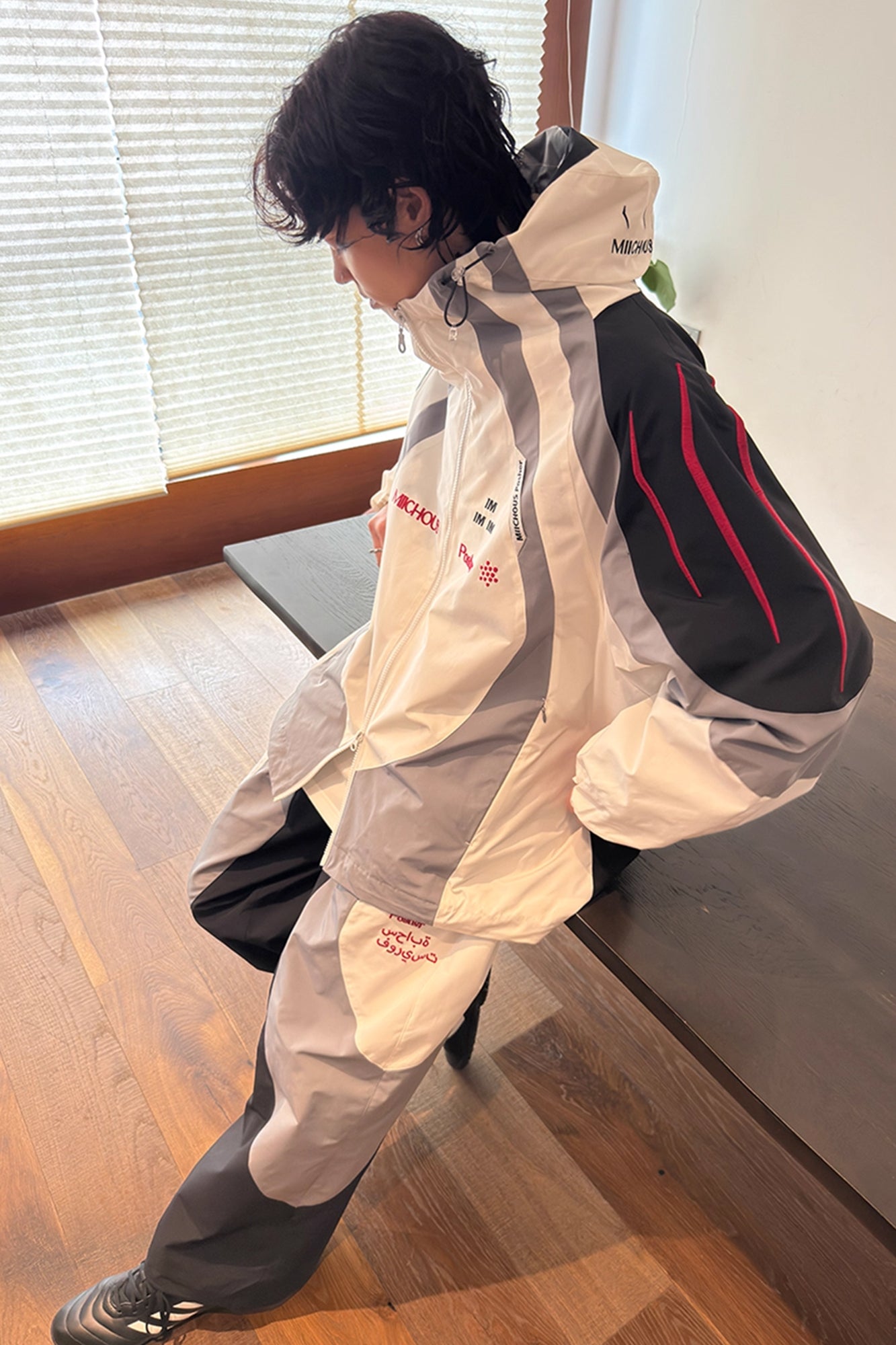 MIICHOUS Arc Contrast Panel Embroidered Track Pants