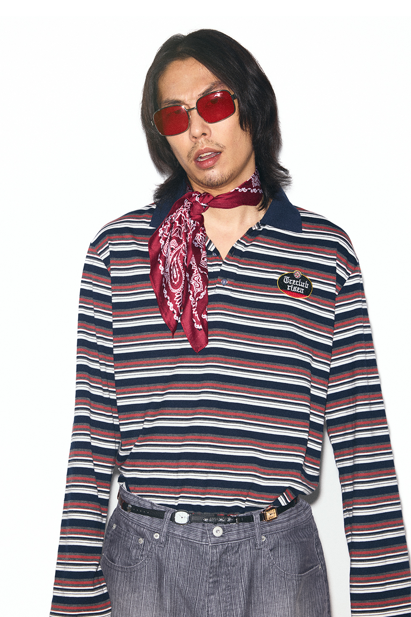 TRECLUB Embroidered Crest Contrast Striped Polo