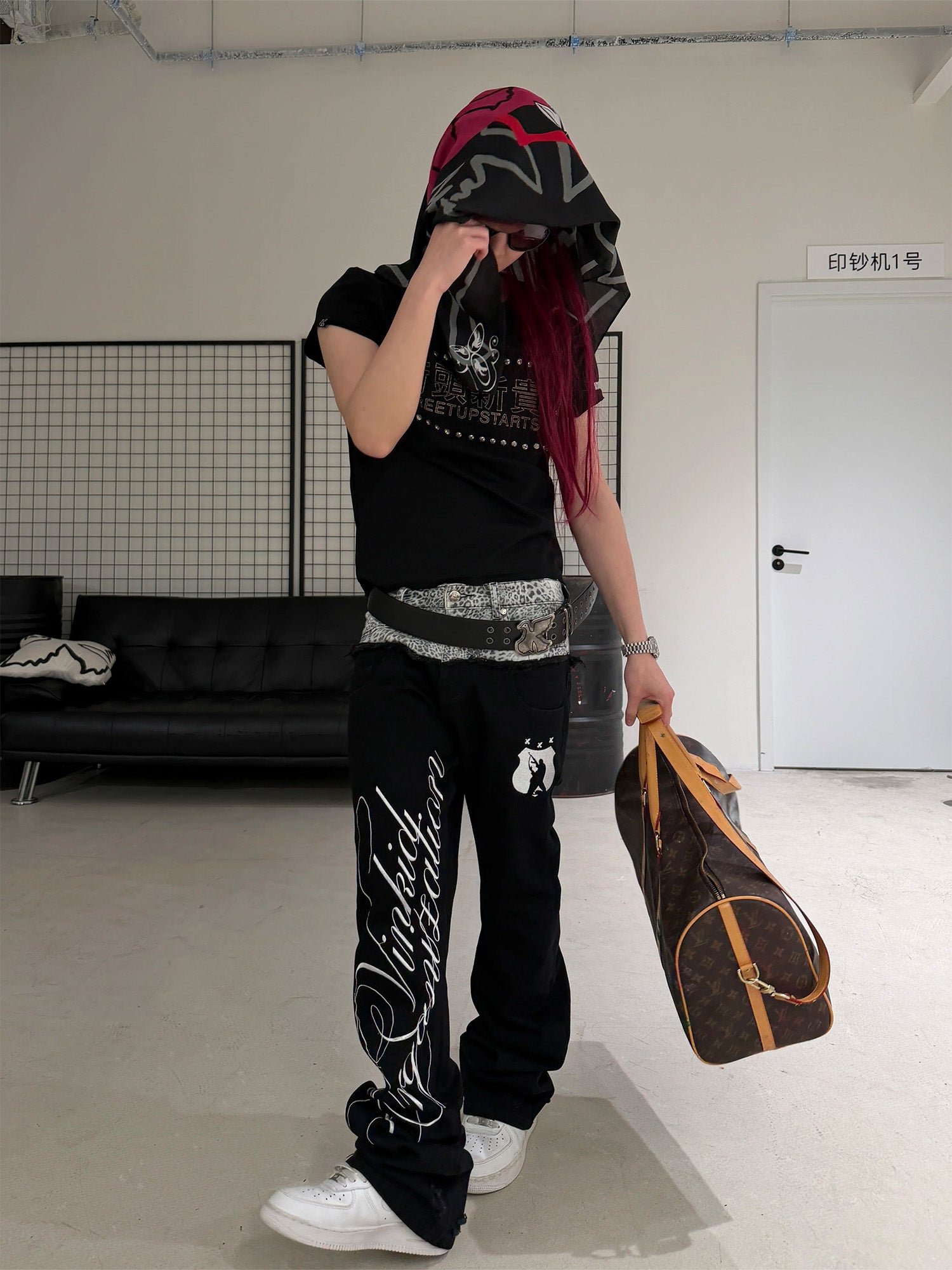 VINKID Double-Waist Script Graphic Jeans, premium urban and streetwear designers apparel on PROJECTISR.com, VINKID