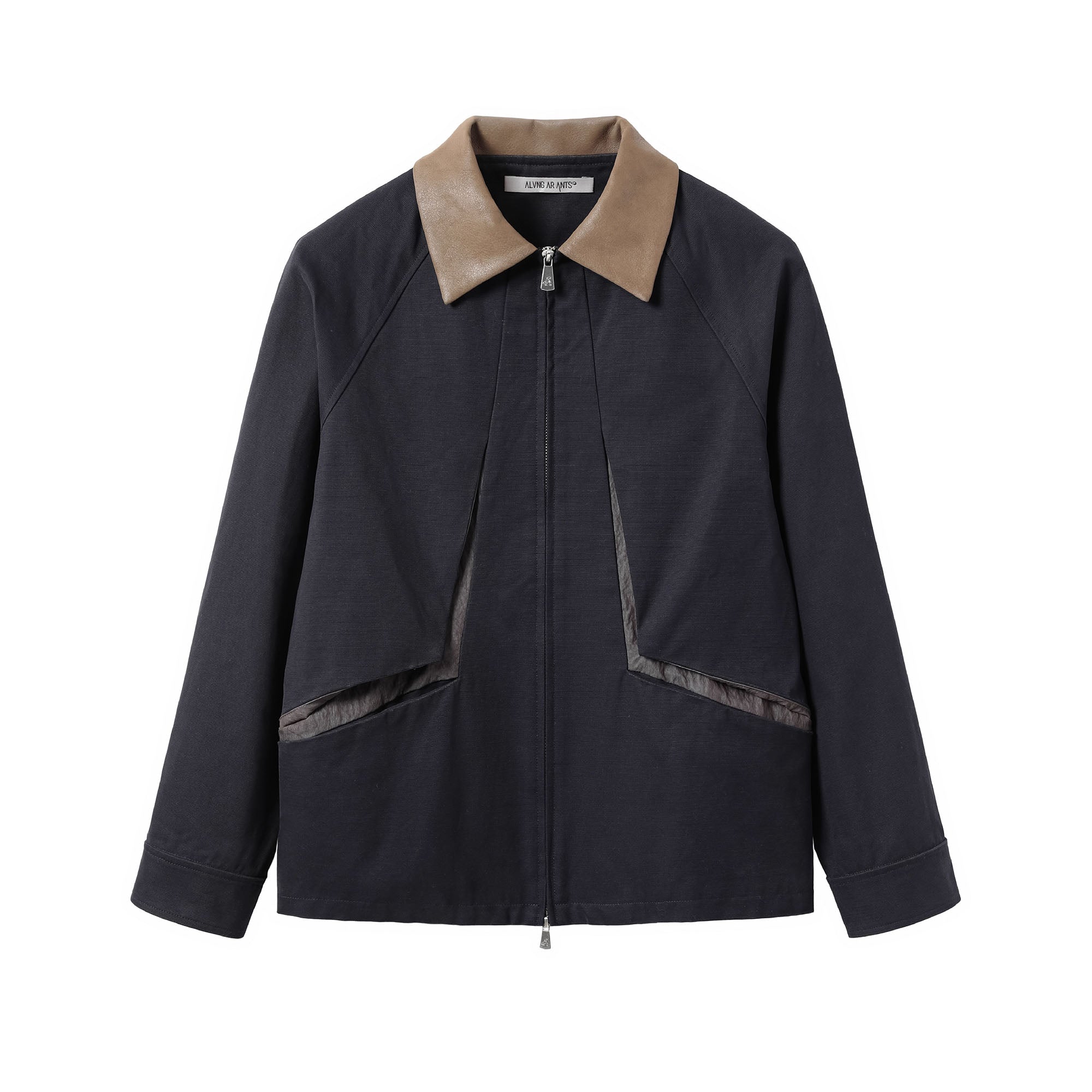 ALVNG AR ANTS Contrast Faux-Leather Collar Jacket, premium urban and streetwear designers apparel on PROJECTISR.com, ALVNG AR ANTS