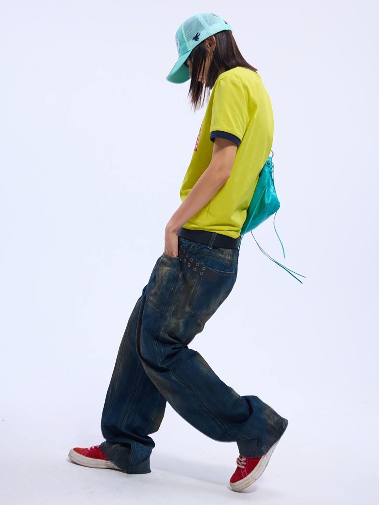 VINKID Asymmetrical Spliced Distressed Jeans, premium urban and streetwear designers apparel on PROJECTISR.com, VINKID