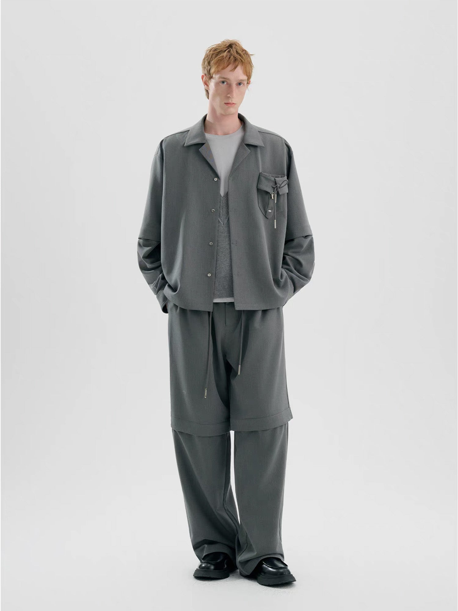 TIWILLTANG Detachable-Sleeve Tie-Pocket Shirt, premium urban and streetwear designers apparel on PROJECTISR.com, TIWILLTANG