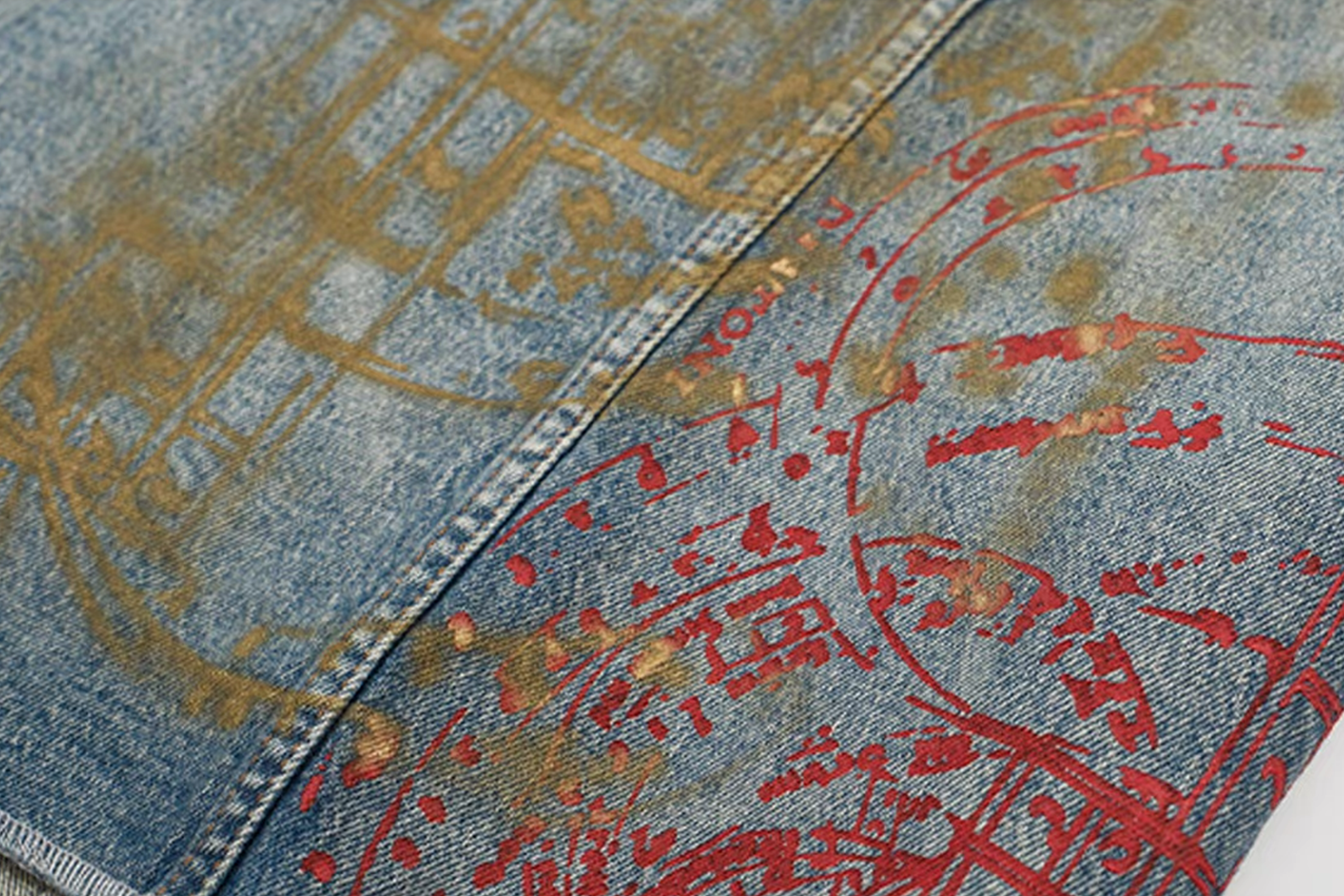 NOTHINGNESS WORLD Washed Multi-Print Denim Jacket, premium urban and streetwear designers apparel on PROJECTISR.com, NOTHINGNESS WORLD