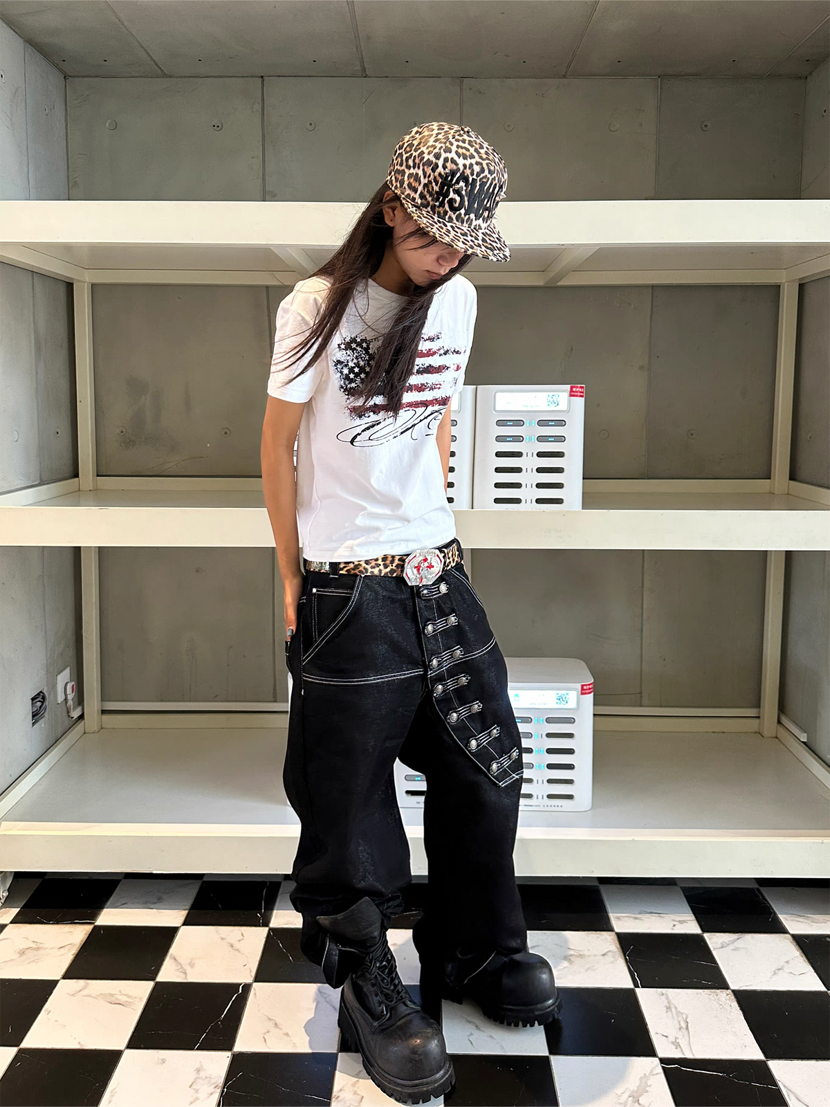 SEXXDEVIL Napoleon-Button Paneled Metallic Denim Jeans