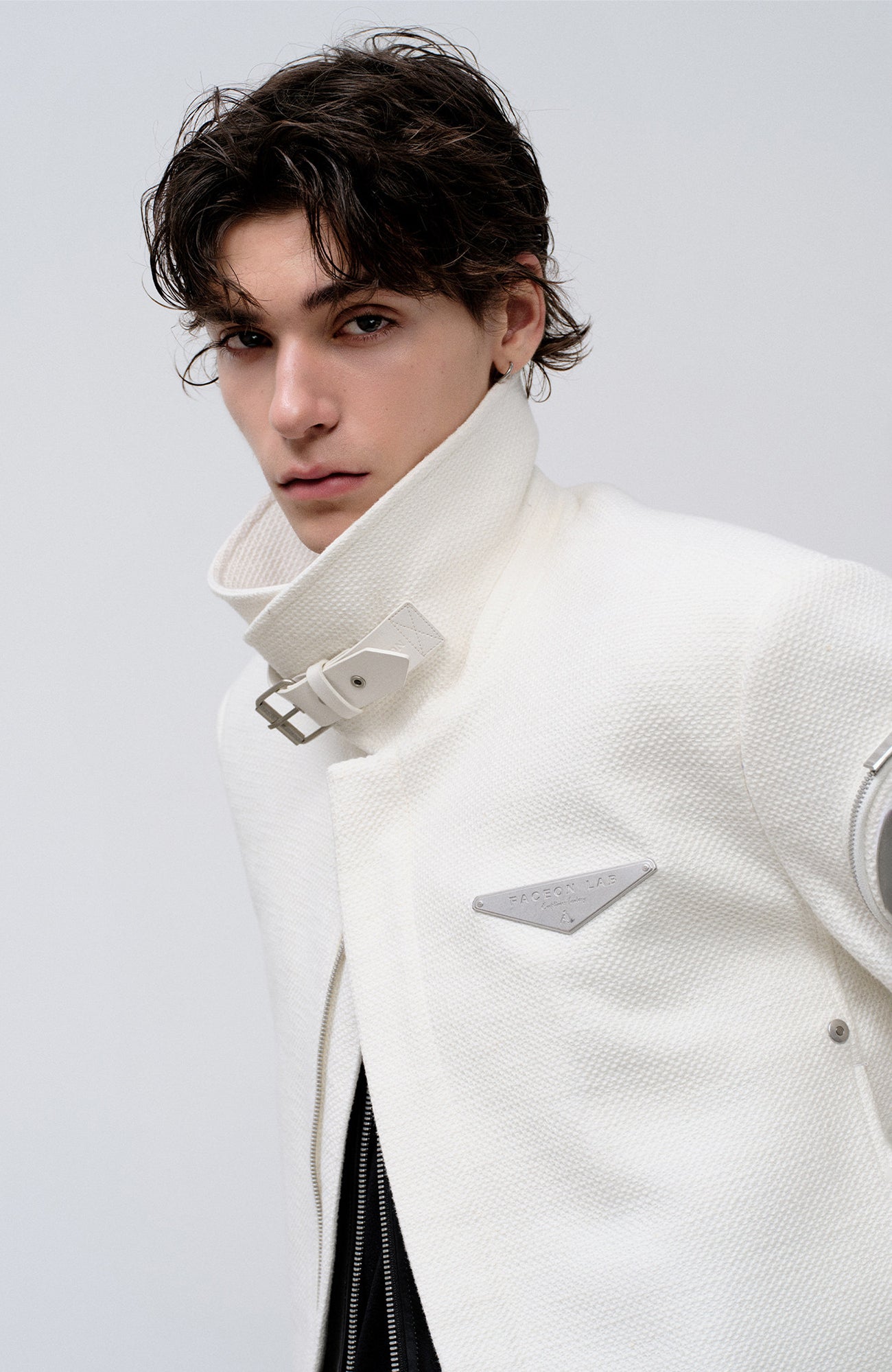 FACEONLAB Arm-Patched Cropped Naval Jacket White, premium urban and streetwear designers apparel on PROJECTISR.com, FACEONLAB