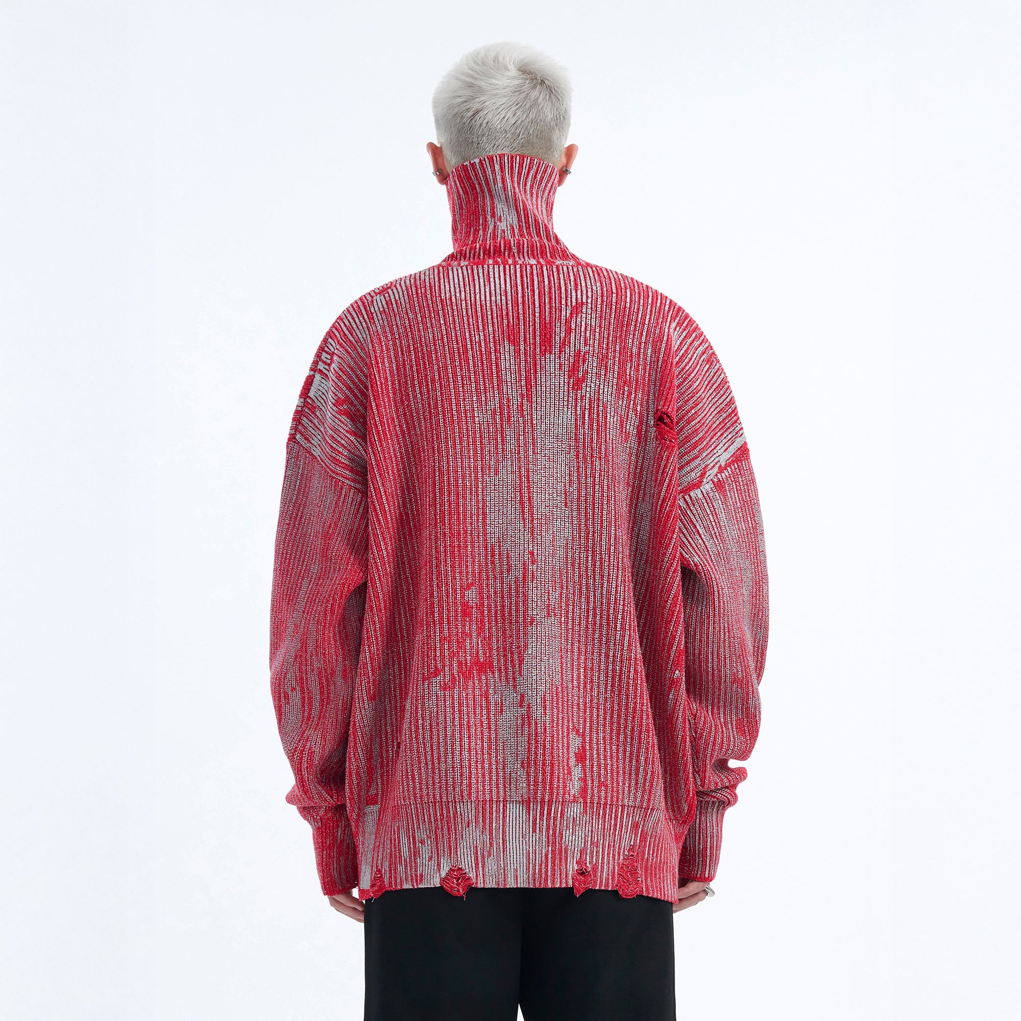 TIWILLTANG Distressed Foil High-Neck Sweater